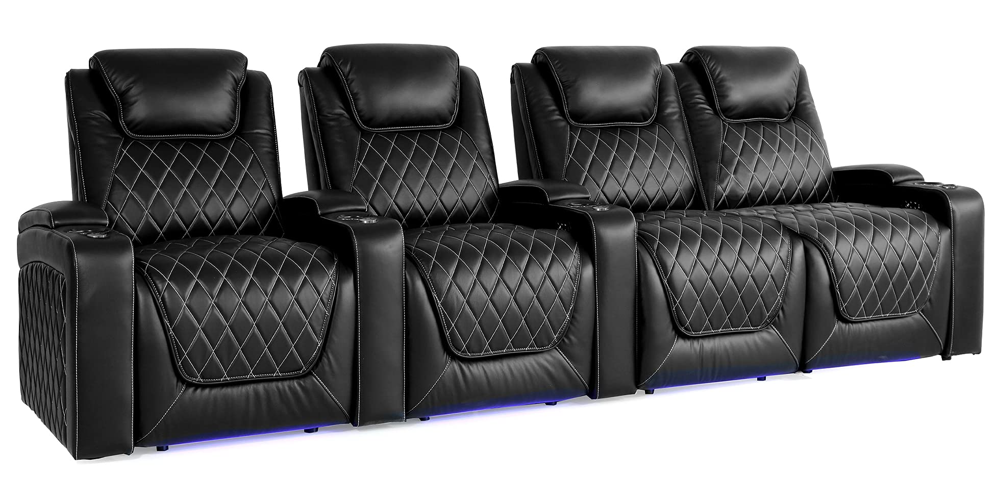 Valencia Oslo Home Theater Seating | Premium Top Grain Italian Nappa 11000 Leather, Power Recliner, Power Headrest, LED Lighting (Row of 4 Loveseat Right, Black)