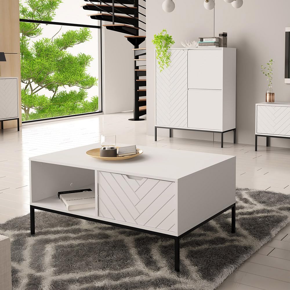 Lomadox Wohnzimmer Set 3-teilig Wohnzimmerschrank Wohnzimmermöbel Wohnzimmer Schränke modern in weiß matt mit gefrästen Fronten