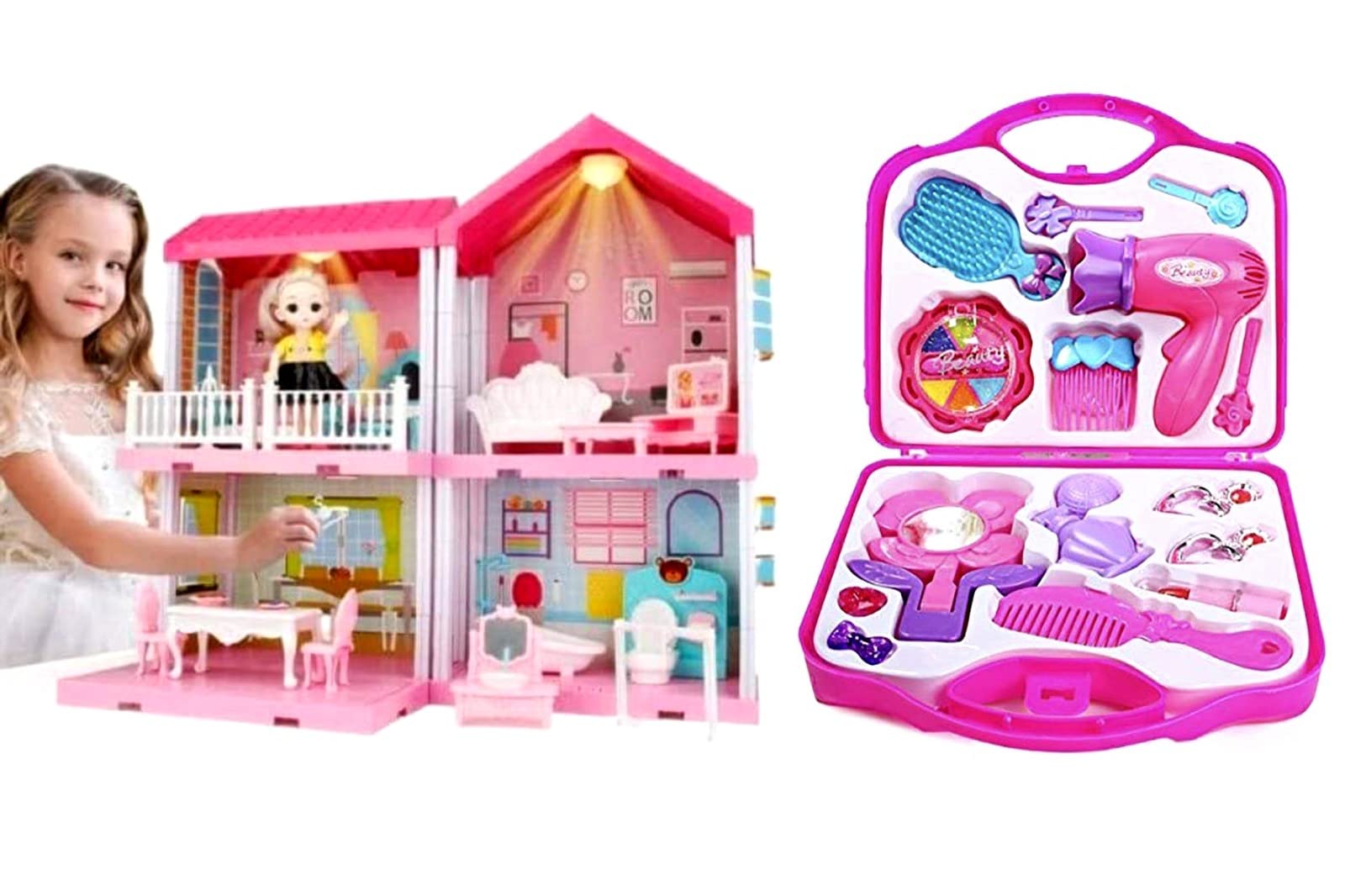 RK HUB Dream Palacce Doll House with Furniture| Doll House Play Set for Kids and Gift Pack of Suitcase Beauty Set for Kids (B0C2CS3YPF) Amazon Price History, Amazon Price Tracker