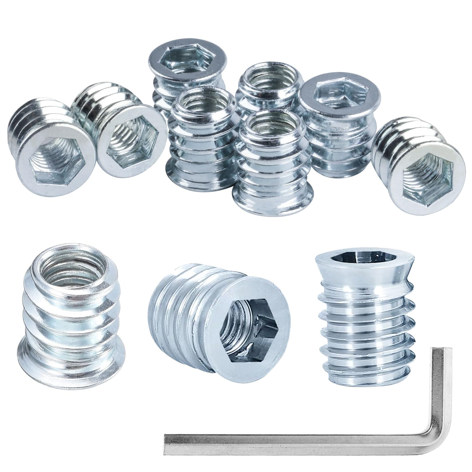 80 Pz Inserti Filettati Dado M8 x 15mm, Rivetti Filettati, Boccole Filettate per Legno, Dado Avvitabile Manicotti Filettatio, Bussole Filettate a Esagono Incassato per Mobili Legno