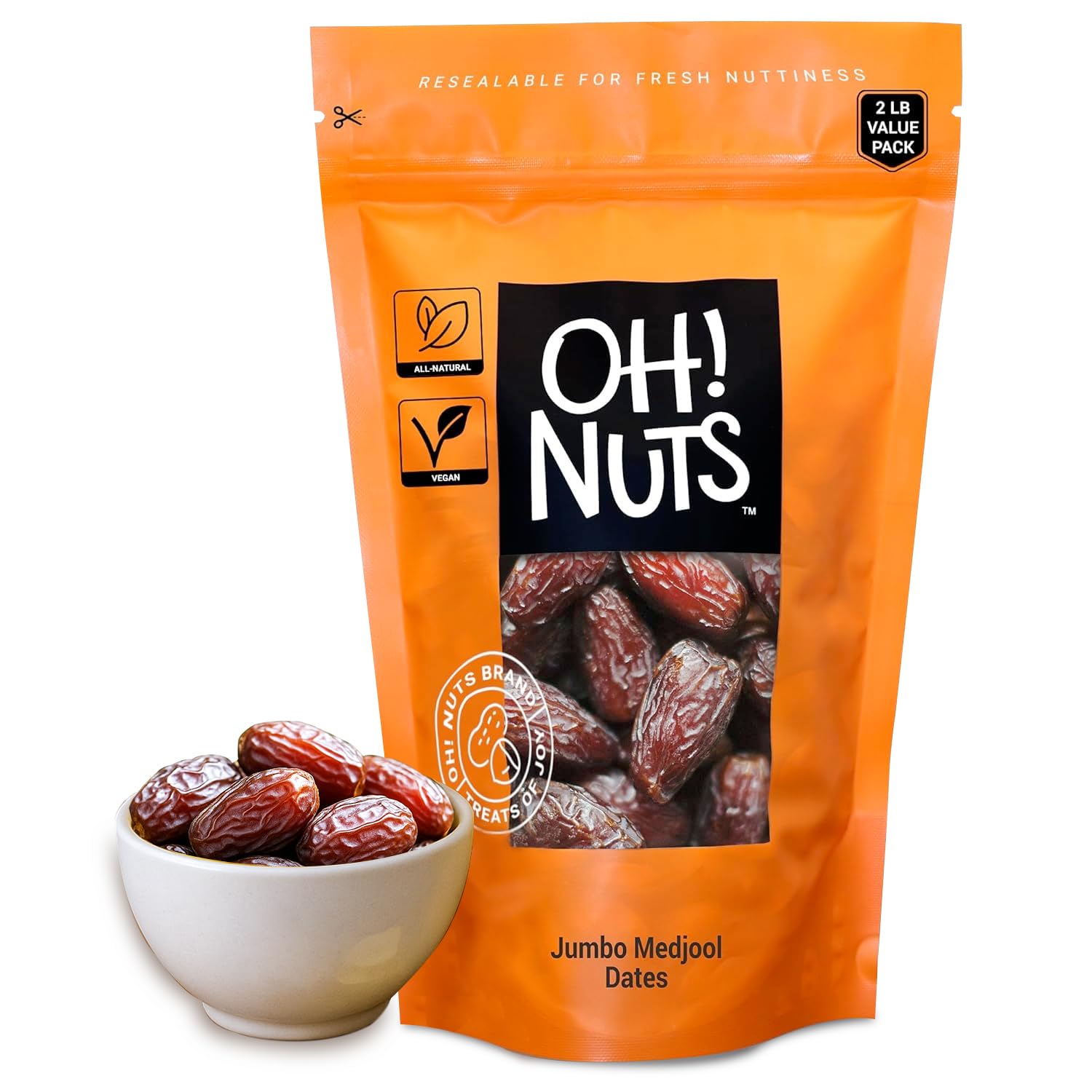 Oh! Nuts Jumbo Medjool Dates - Dried Dates - 2 lb - Unpitted Medjool Dates - No Sugar Added - Dehydrated Fruit Snack