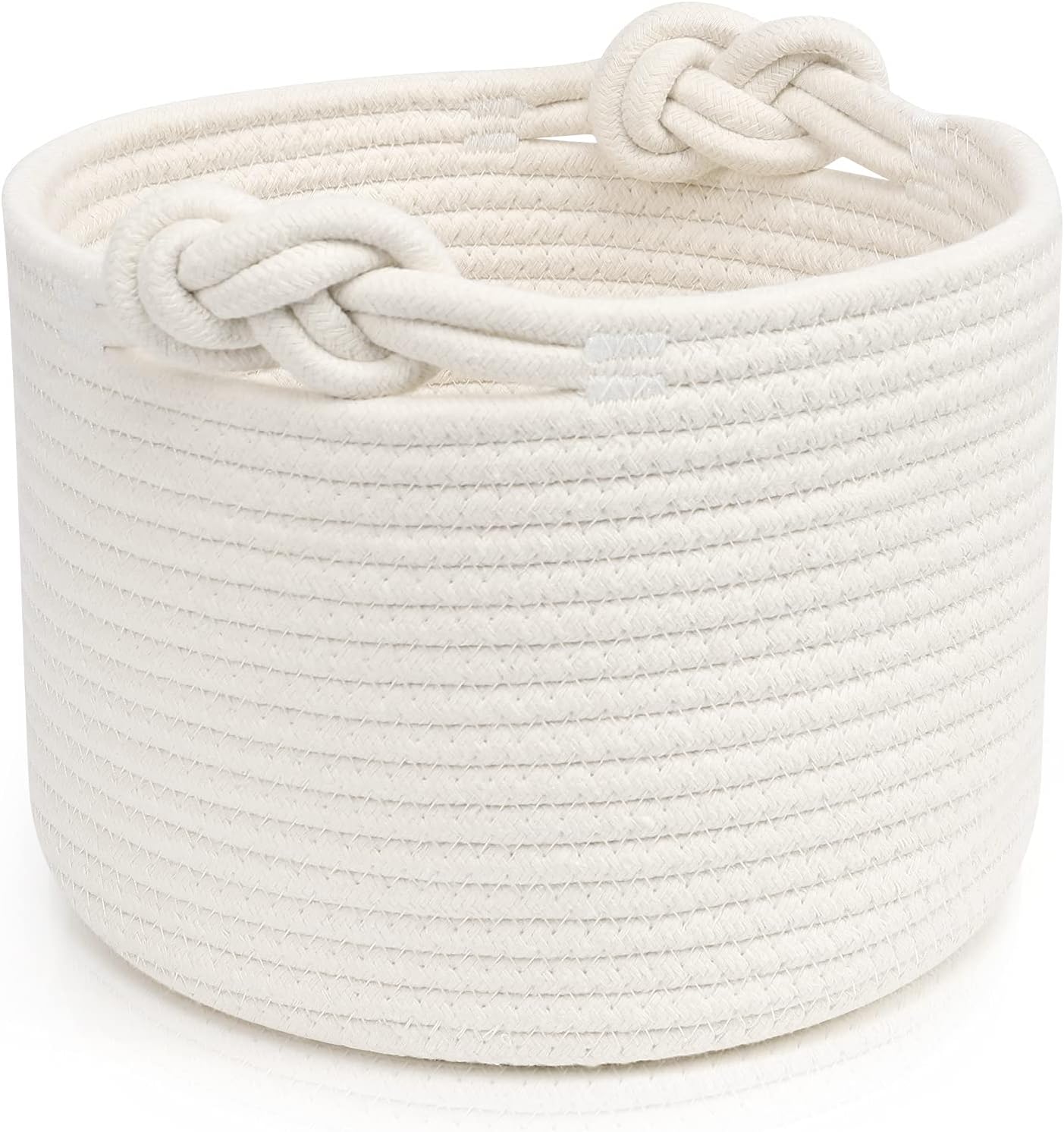 ABenkle Small Woven Basket, Cotton Rope Shelf Storage Basket, Small Round Easter Basket, Cute Baby Basket, Decorative Round Bin for Nursery Bedroom Bathroom, 9.4" x 9.4"x 7.1" Empty Gift Basket