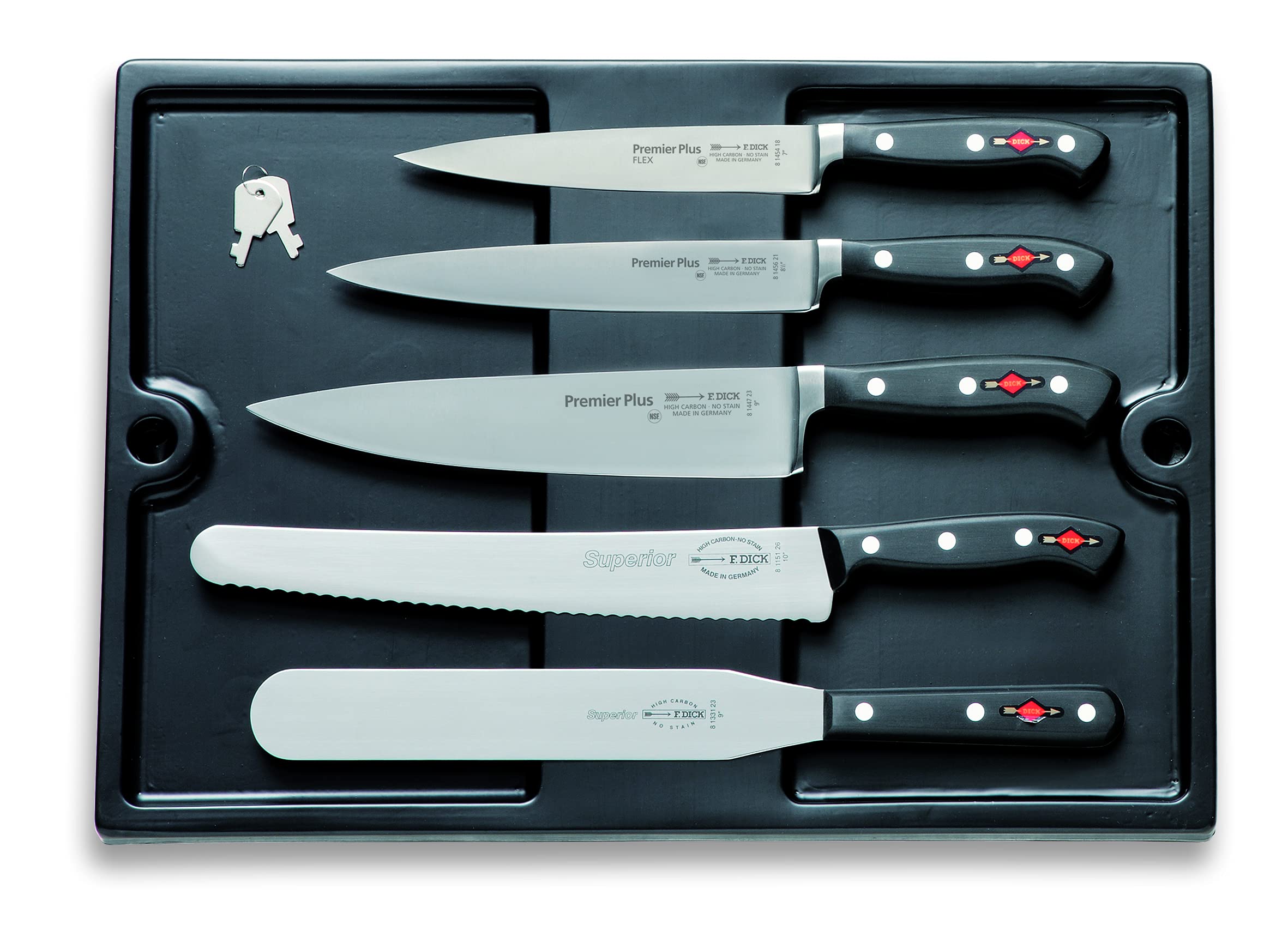 F. Dick Kochkoffer Plaza 17-teilig (Messer-Set mit Koffer, inkl. Kochmesser + Kochwerkzeug/Zubehör, Küchenmesser Serie Premier Plus + Superior, für Profi- und Hobbyköche) 81164000