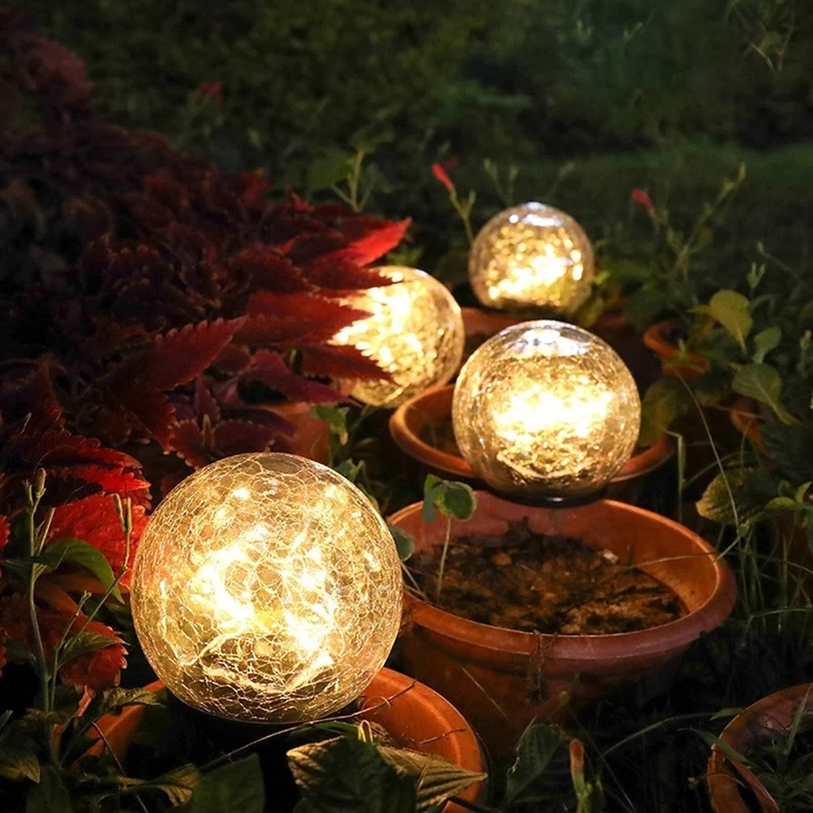 4er-Pack Solarleuchten for den Außenbereich, Garten, wasserdicht, warmweiße LED-Krakelglaskugel for Outdoor-Dekorationen, Hof, Weg, Terrasse, Rasen Lampen