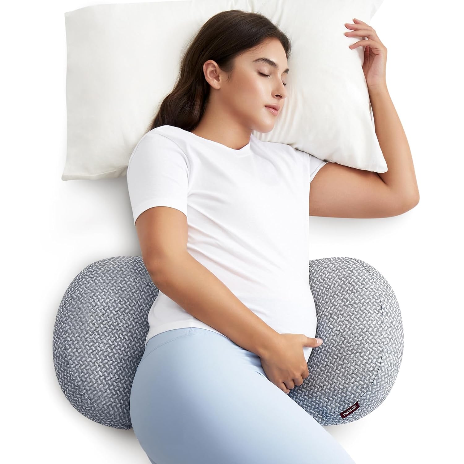 Momcozy Memory Foam Portable Pregnancy Pillow – W Shaped Maternity Great Support for Side Sleepers, Adjustable Travel Wedge Pillow for Back, Belly, and Hip Relief, Ideal for Pregnant Women, Grey Grey?memory Foam? Regular