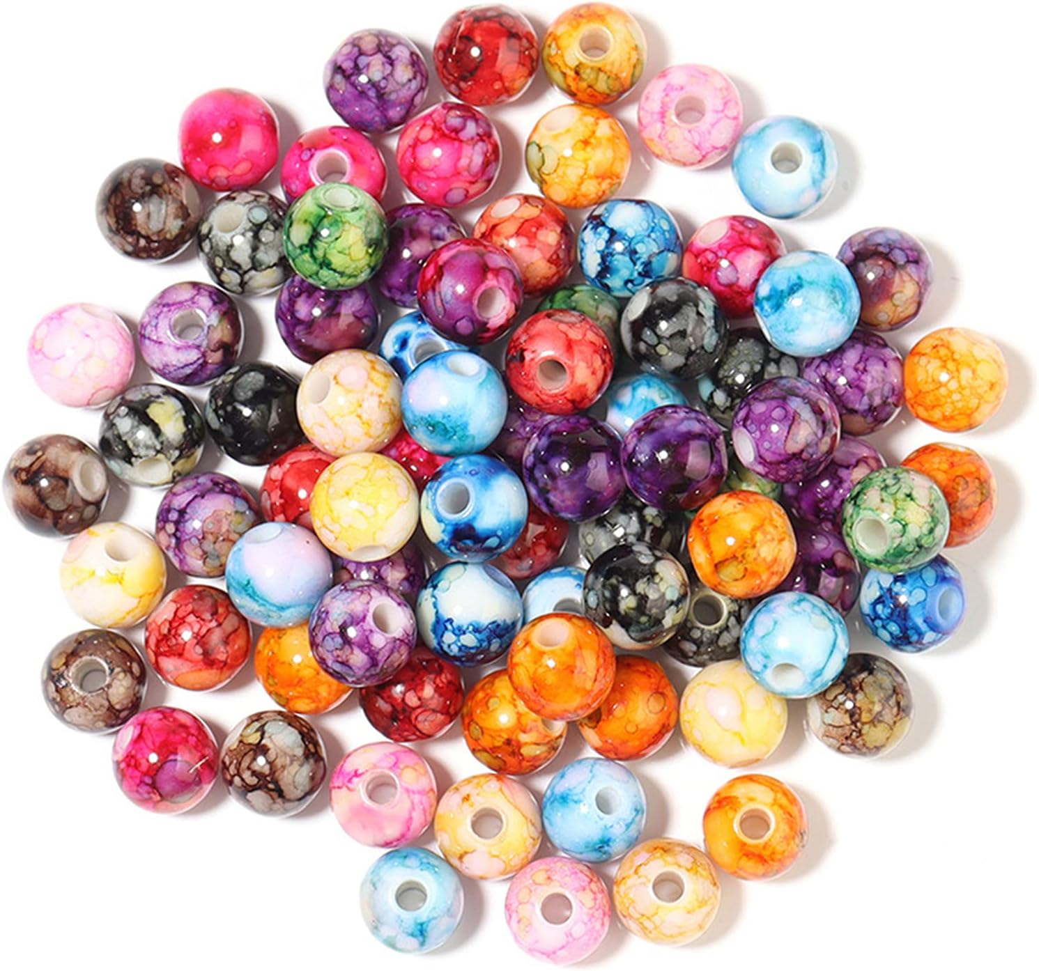 200PCS Acrylic Beads for Jewelry Making Round Loose Beads Charms Ink Patterns for Bracelets Earring Necklace Rings Adults Beading DIY Art Craft Projects Decor Birthday Gifts (10mm)