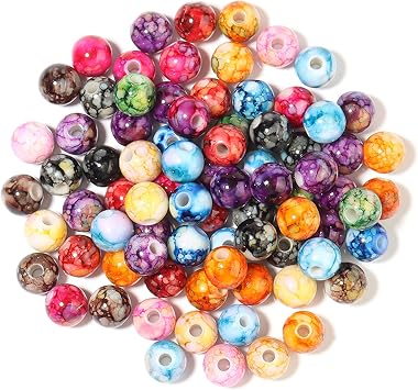 200PCS Acrylic Beads for Jewelry Making Round Loose Beads Charms Ink Patterns for Bracelets Earring Necklace Rings Adults Beading DIY Art Craft Projects Decor Birthday Gifts 8mm