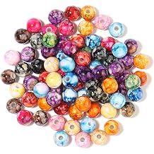 200PCS Acrylic Crystal Beads for Jewelry Making Round Loose Beads Charms Ink Patterns for Bracelets Earring Necklace Rings Adults Beading DIY Art Craft Projects Decor Birthday Gifts 12mm