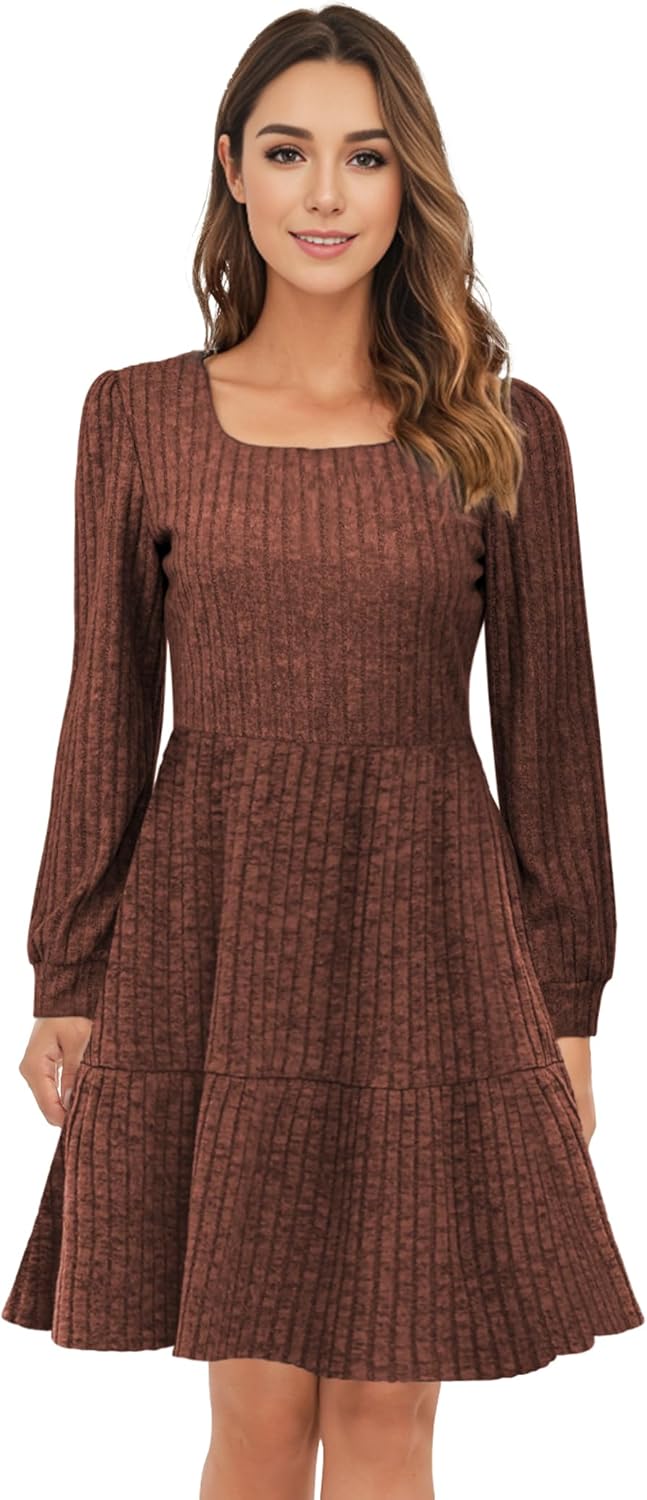 Women's Square Neck Sweater Dress Long Sleeve Knit Casual Fall Maxi Dresses with Pockets for Women Winter 2026 - Image 6