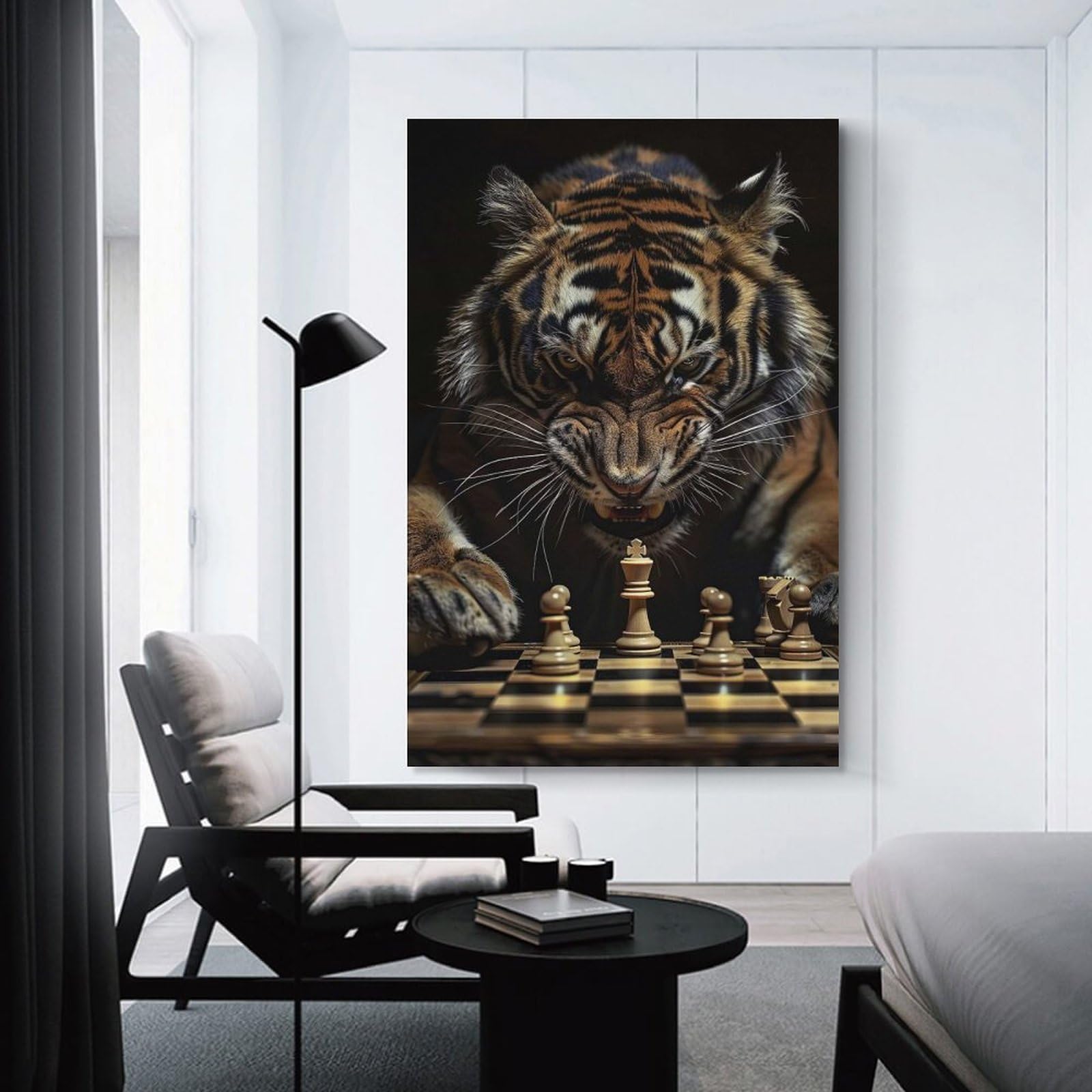 Junmoney Canvas Wall Art Tiger Chess, 16x24inch(40x60cm), for Bedroom, Guest Room Or Reading Nook, Canvas Wall Decor for Personal Spaces