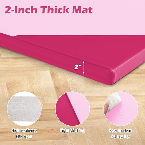 Vista 65 de Giantex 4'x10'x 2" Gymnastics Mat, 4-Panel Folding Aerobics Exercise Mat w/Hook & Loop Fastener, Carrying Handle, Portable Tumbling Mat for