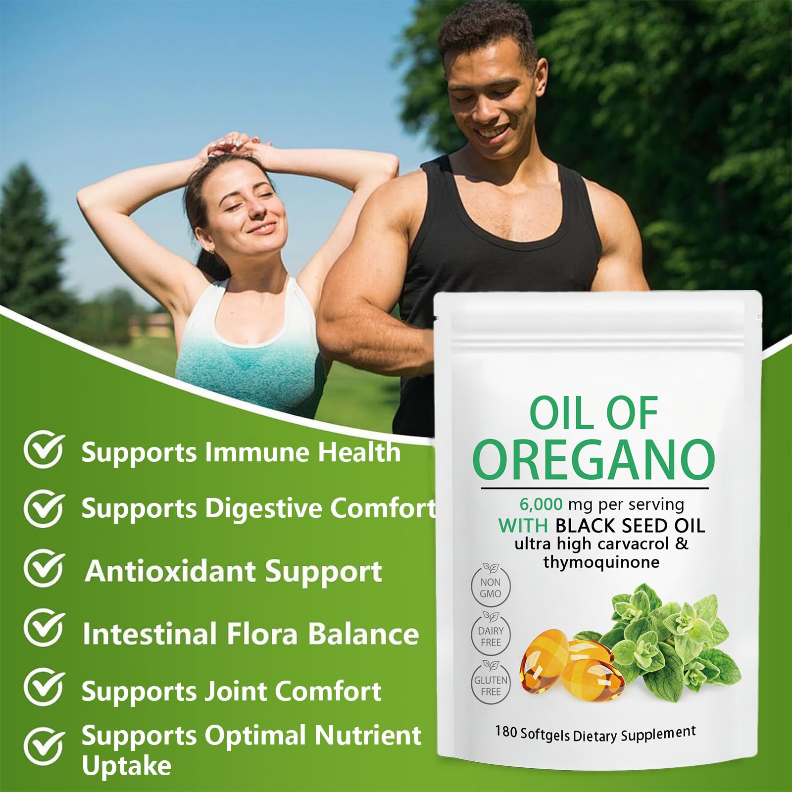 Oil of Oregano Softgels 6000mg with Black Seed Oil, Plant Based, Non-GMO, Immune Support, 180 Count - 4