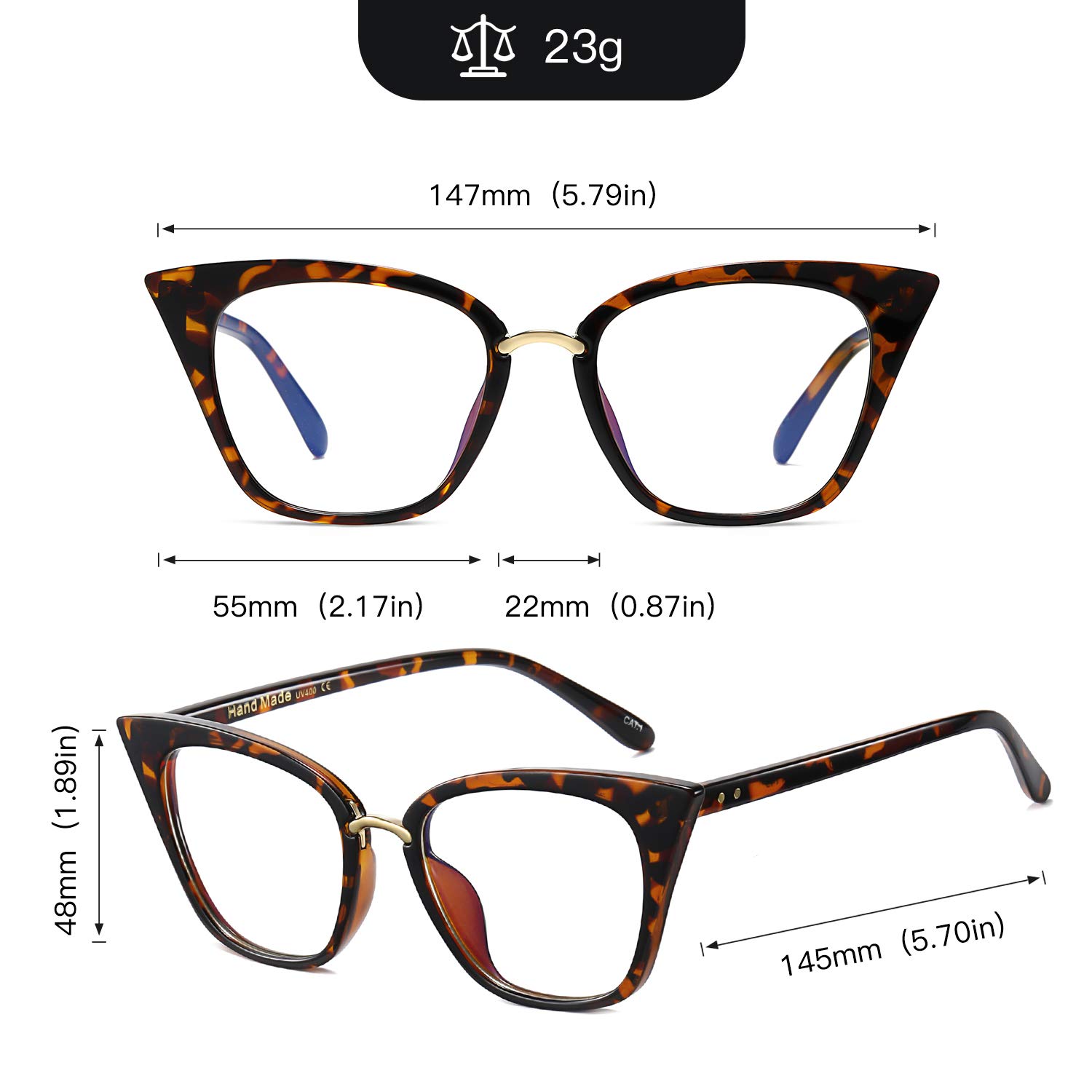 MORESHINE Lindo ojo de gato con bloqueo de luz azul para mujer, marcos transparentes para computadora, antifatiga ocular, leopardo 97093-c12, mediano