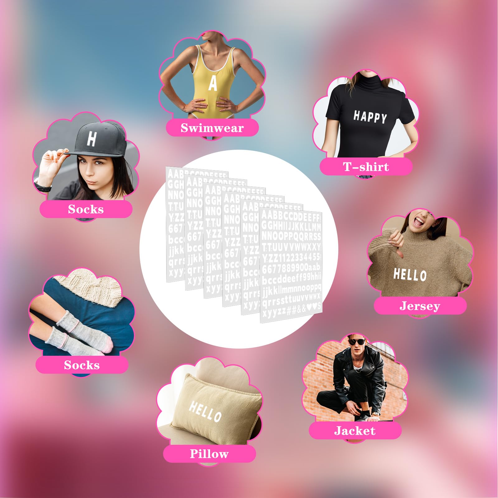 Lettere E Numeri Termoadesivi Per Tessuto - 6 Fogli Bianco E Nero Con Simboli - Ideali Per Magliette E Accessori - Foto 3