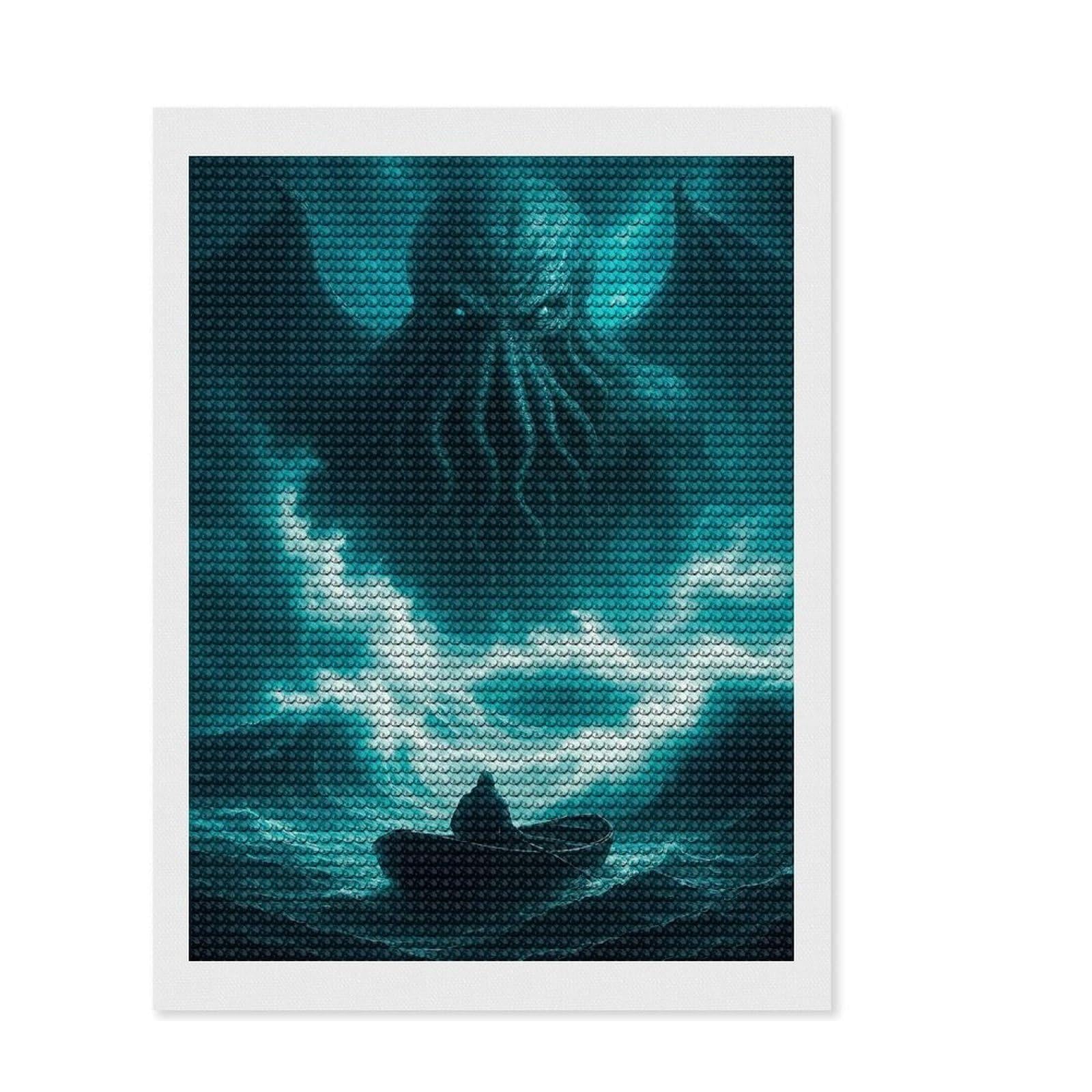 Junmoney Cthulhu Rising Diamond Art Kit 12"x16", Easy Handmade Project, Nice Detail and Sparkle, Office Decor, Birthday Gift, Easy to Enjoy