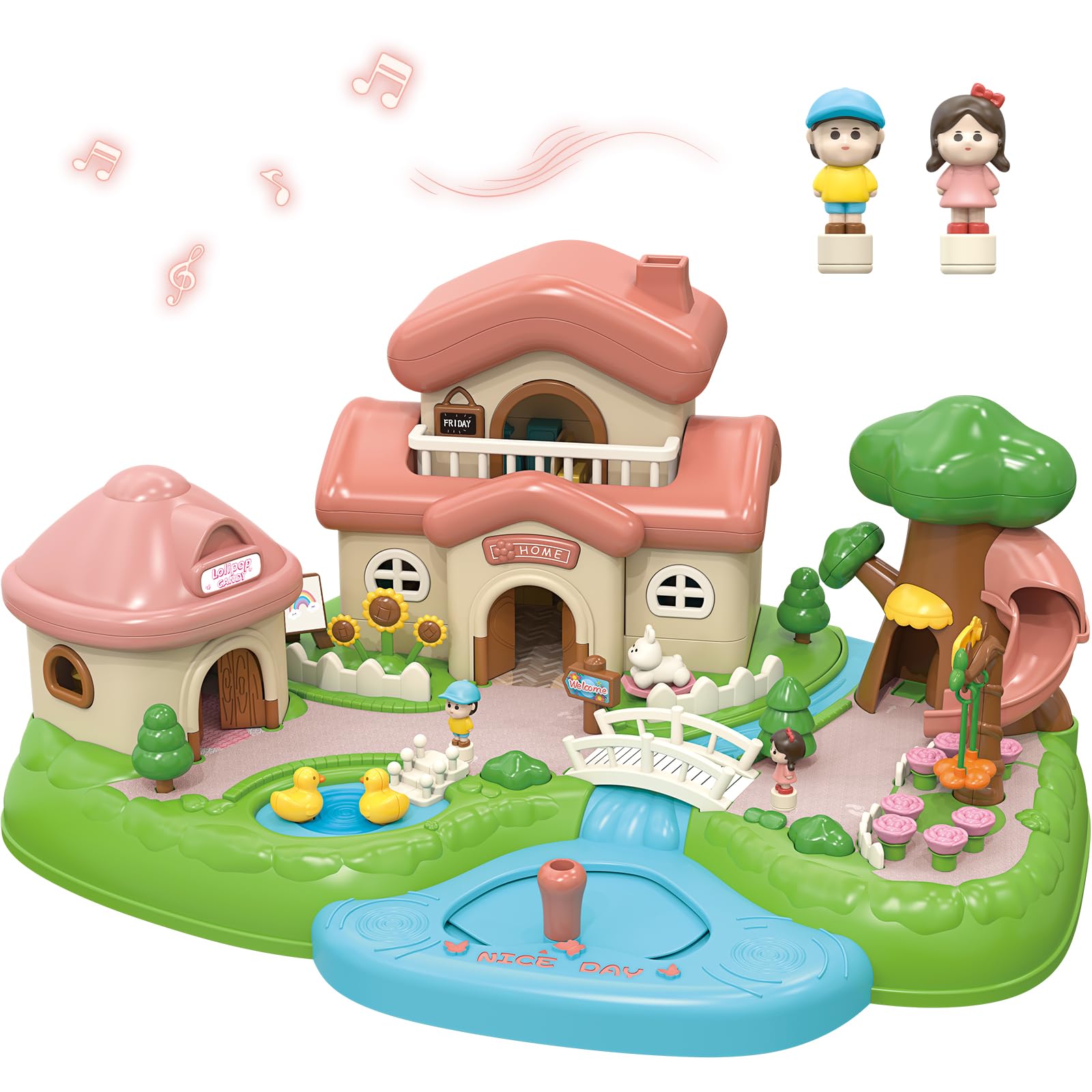 Magnetic Dollhouse Playset for 3-5 Year Old Girls Gift, Princess Castle Playset with 2 Magnetic Control Movable Little People, Magnetic Doll House Girls Toys with Light & Music, Pink