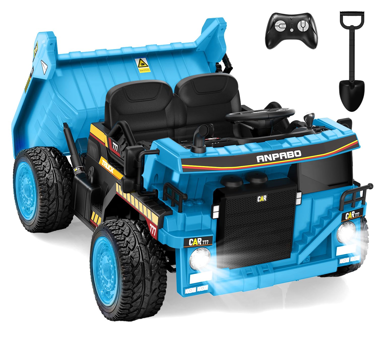 ANPABO 24V Ride On Dump Truck w/Electric Dump Bed, Parent Remote, Blue