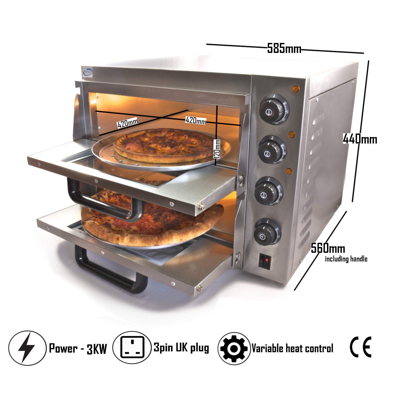 Buy Chefhub Double Deck Stone Base Electric Commercial Pizza Oven 3KW
