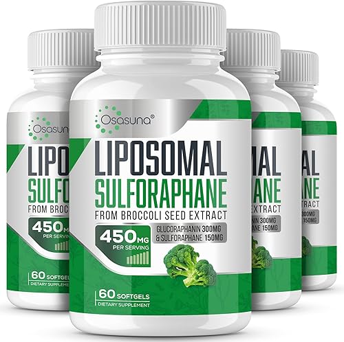 Suplemento de sulforafano de 450 MG, sulforafano liposomal para máxima absorción, glucorafanina con mirosinasa, extracto de semillas de brócoli para