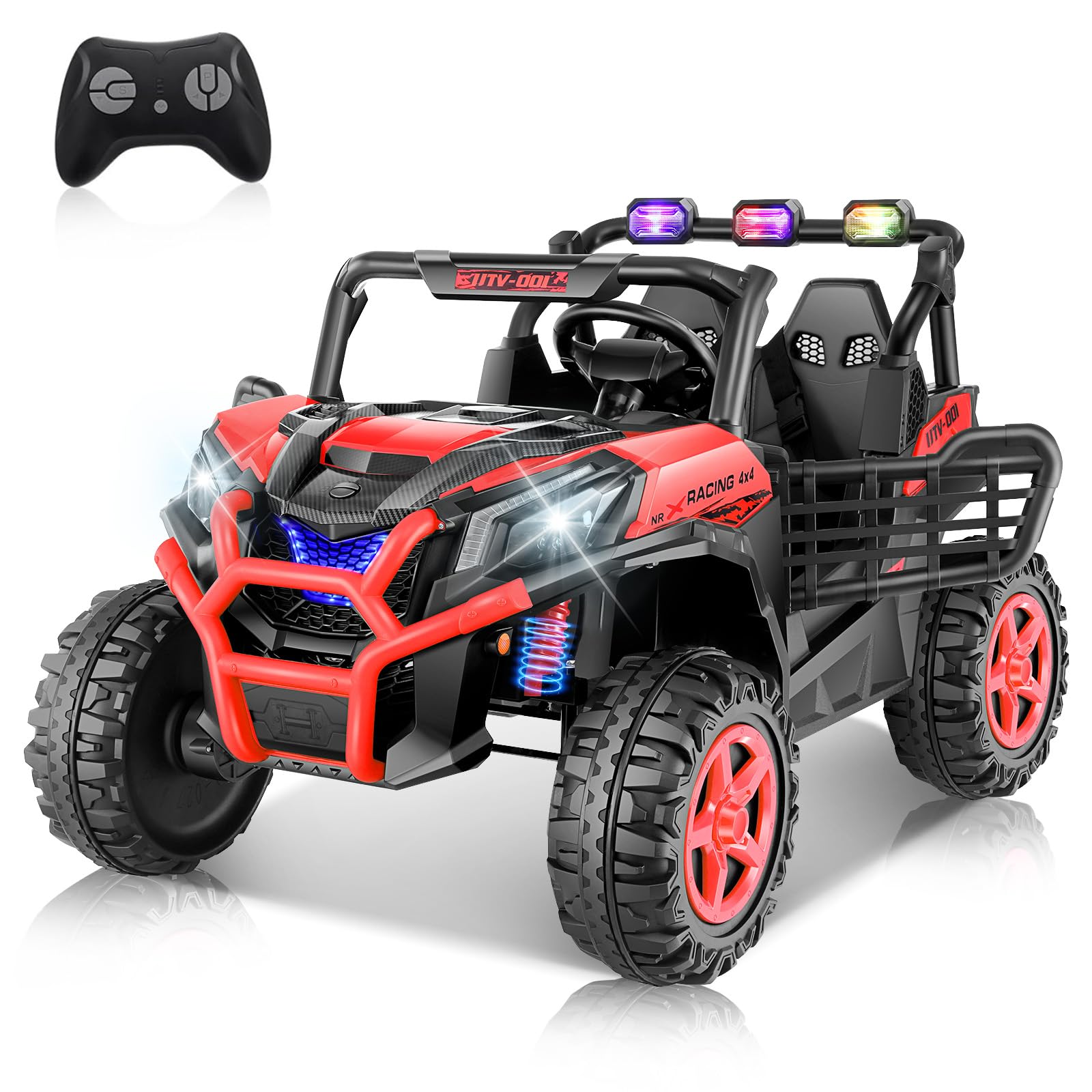 Hikole 24V Ride on UTV, w/Remote Control, 2 Seater, 4×4wd, Electric Car for Kids Ages 4-8, Two Driving Modes, 20'' Inch Wide Seat, 3 Speeds, Shock Absorbers, Bluetooth, Music&Horn, MP3, Red