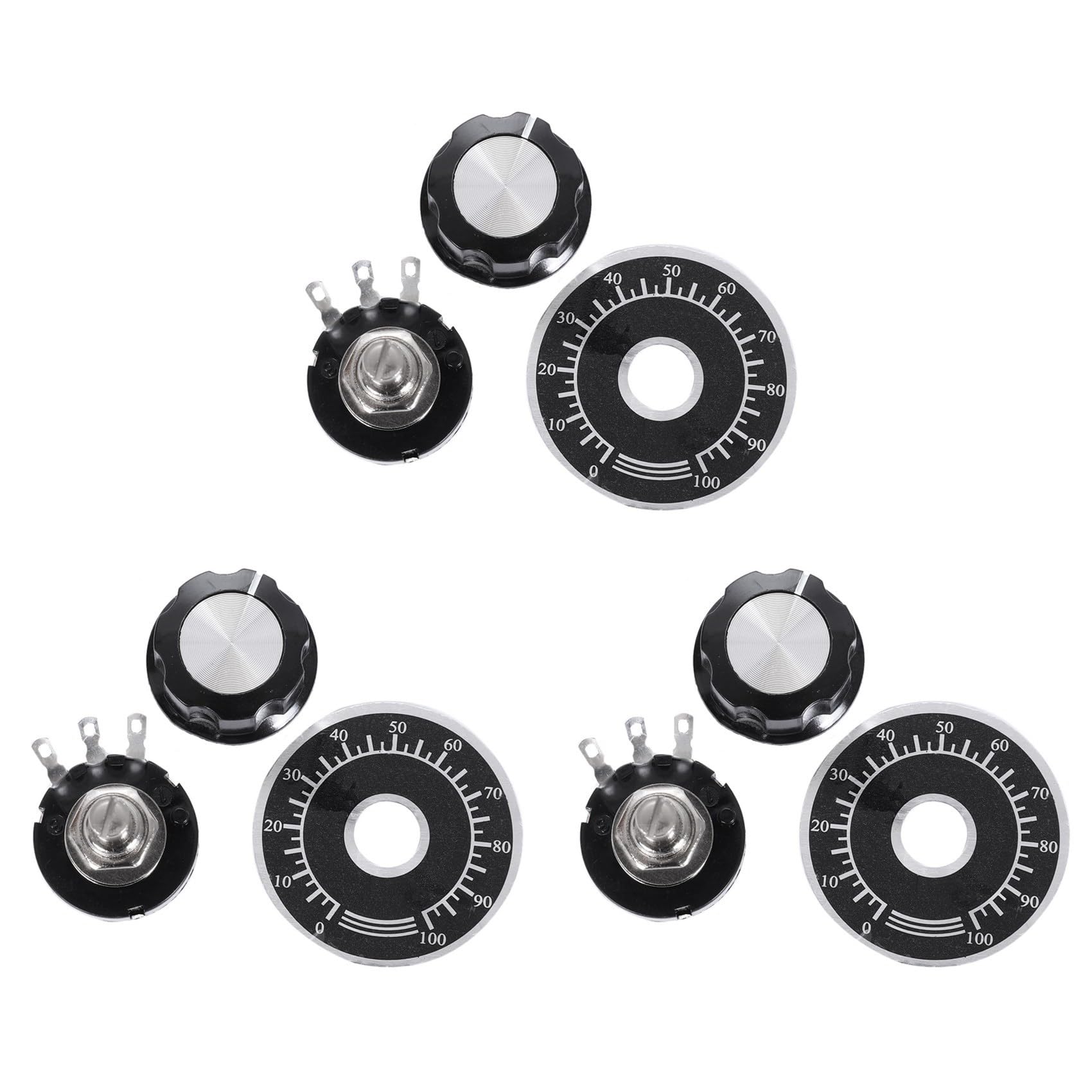 Ctrlzs 3X Rotary Taper Carbon Potentiometer With Diameter With Knob, Rv24yn 20S B502 5K Ohm