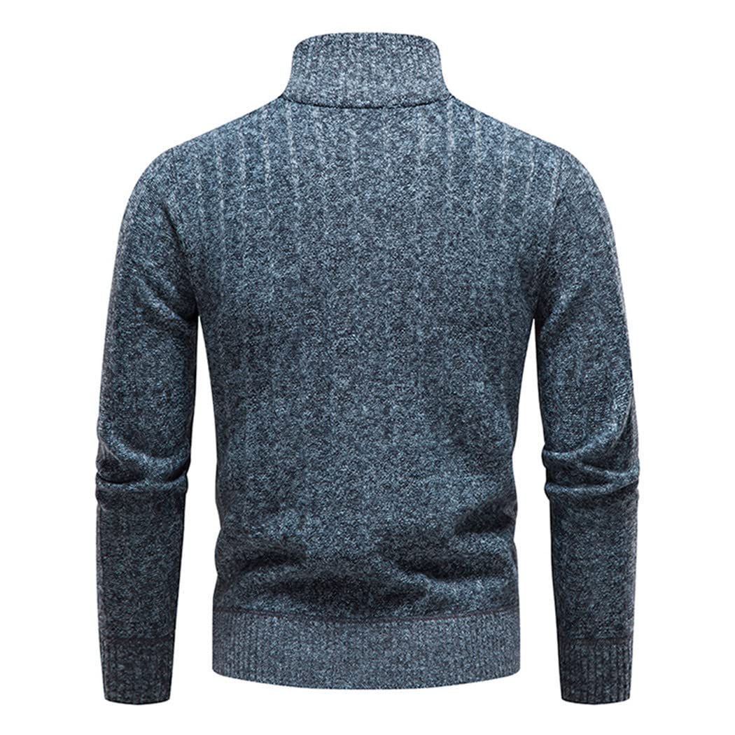 Winter Herren Fleece Dicker Pullover Halber Reißverschluss Rollkragen Warm Pullover Slim Strickpullover, Dunkelgrau 9, Large
