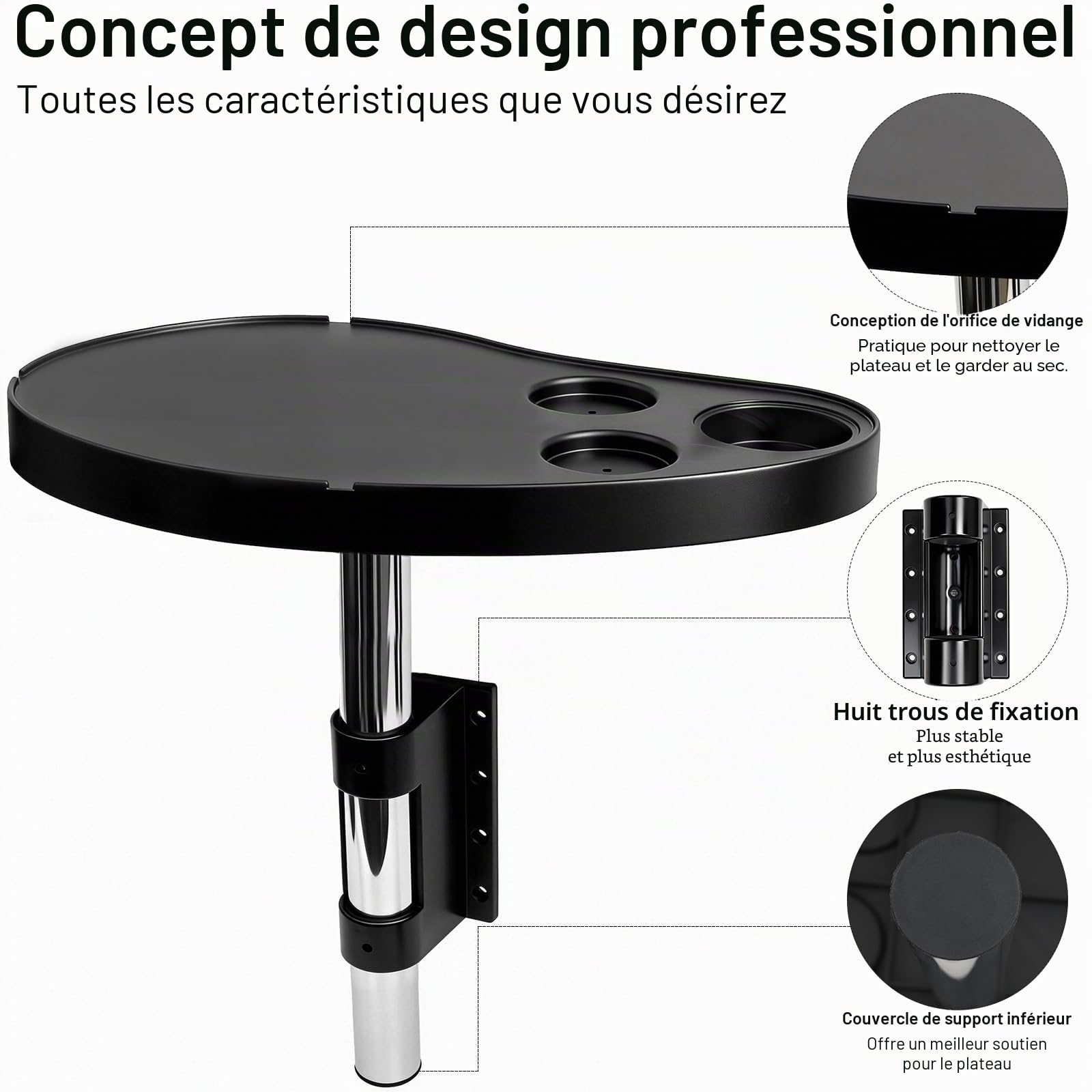 Plateau de jacuzzi avec support de téléphone, table d'appoint spa avec porte-gobelets, rotation à 360°, accessoire réglable pour jacuzzi extérieur et jacuzzi
