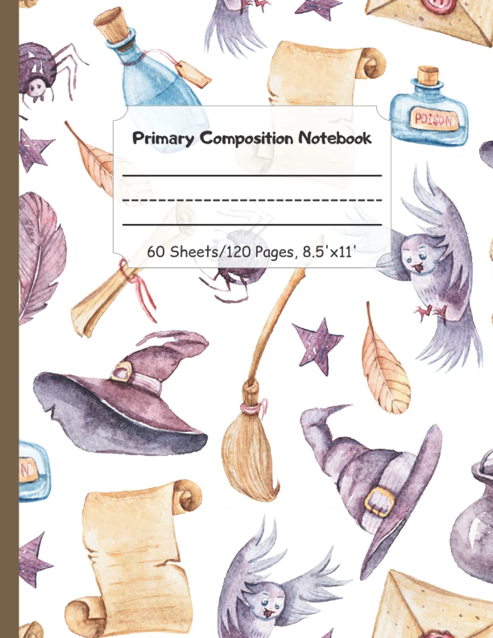 Witch Theme Primary Composition Notebook: Dotted Midline and Picture Space Wide Ruled Composition Book, Lined Paper, Grades K-2 Kindergarten Writing Journal, Write Exercise Books