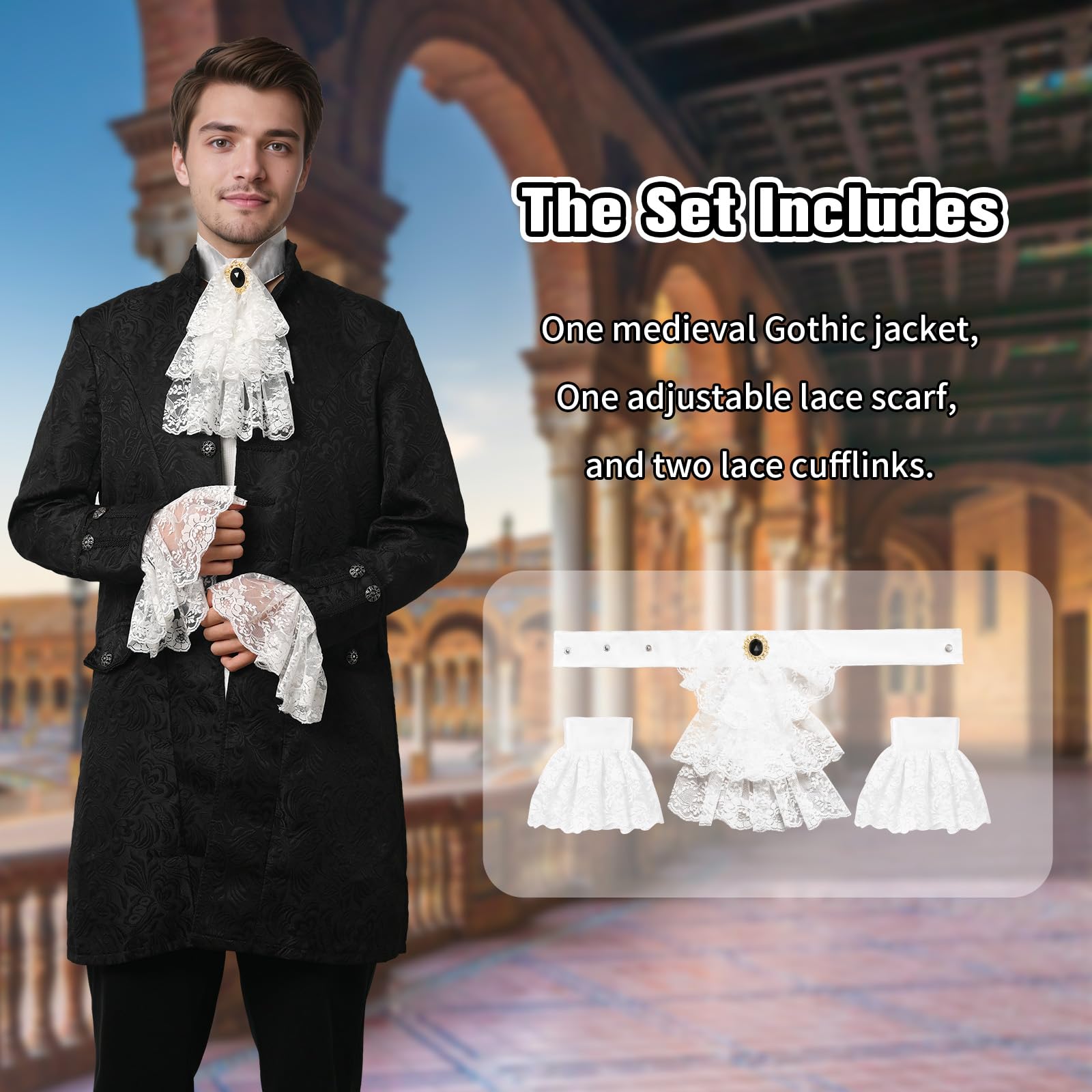 JDFAIJEAL Men's Steampunk Vintage Gothic Tailcoat,Medieval Victorian Frock Coat Renaissance Jacket,Carnival Halloween Cosplay Uniform Costume (Black - Image 4