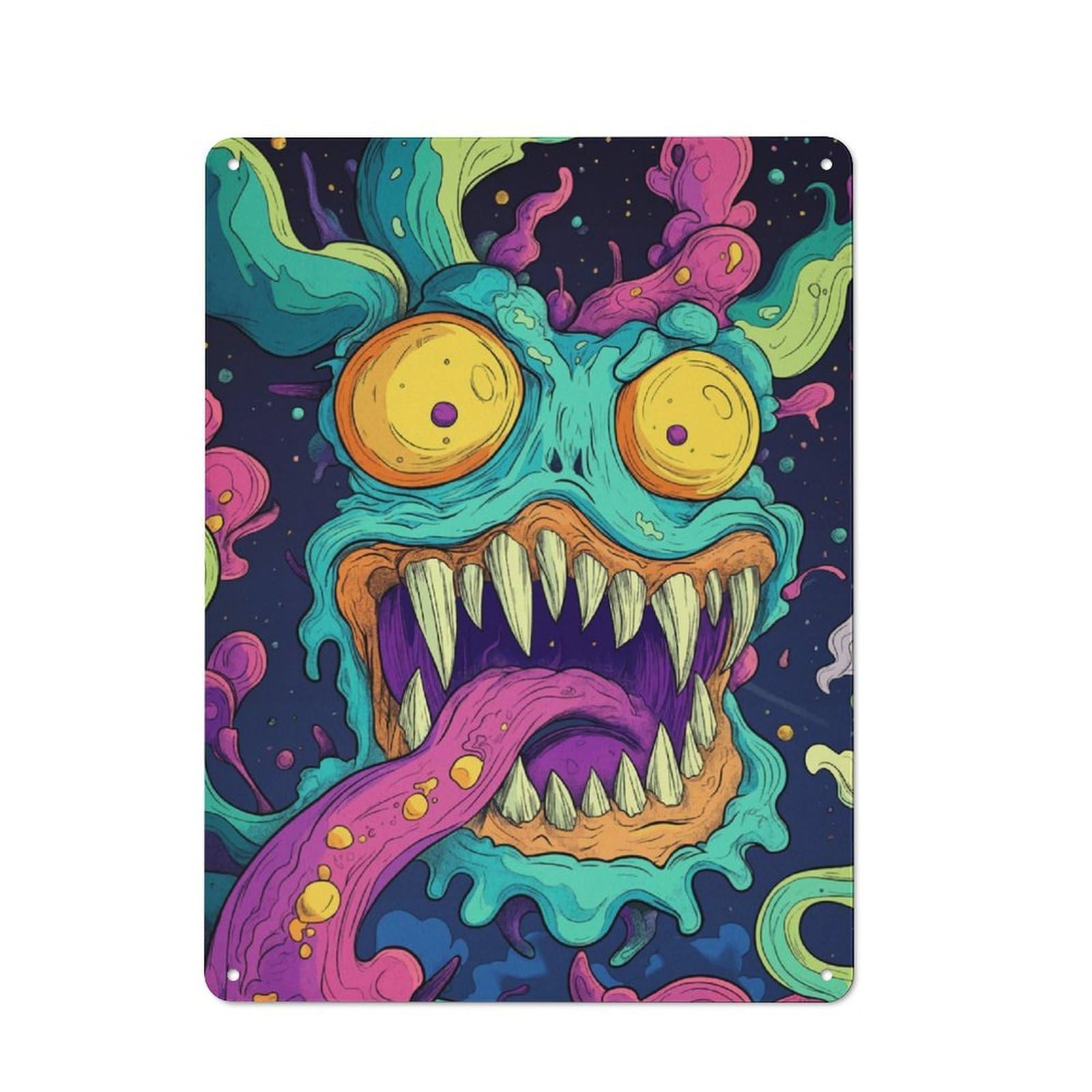 Junmoney Cosmic Monster 40X30cm Rustic Metal Sign With For Hobby Room Or Studio, Metal Sign Decor For Hobby Rooms And Studios
