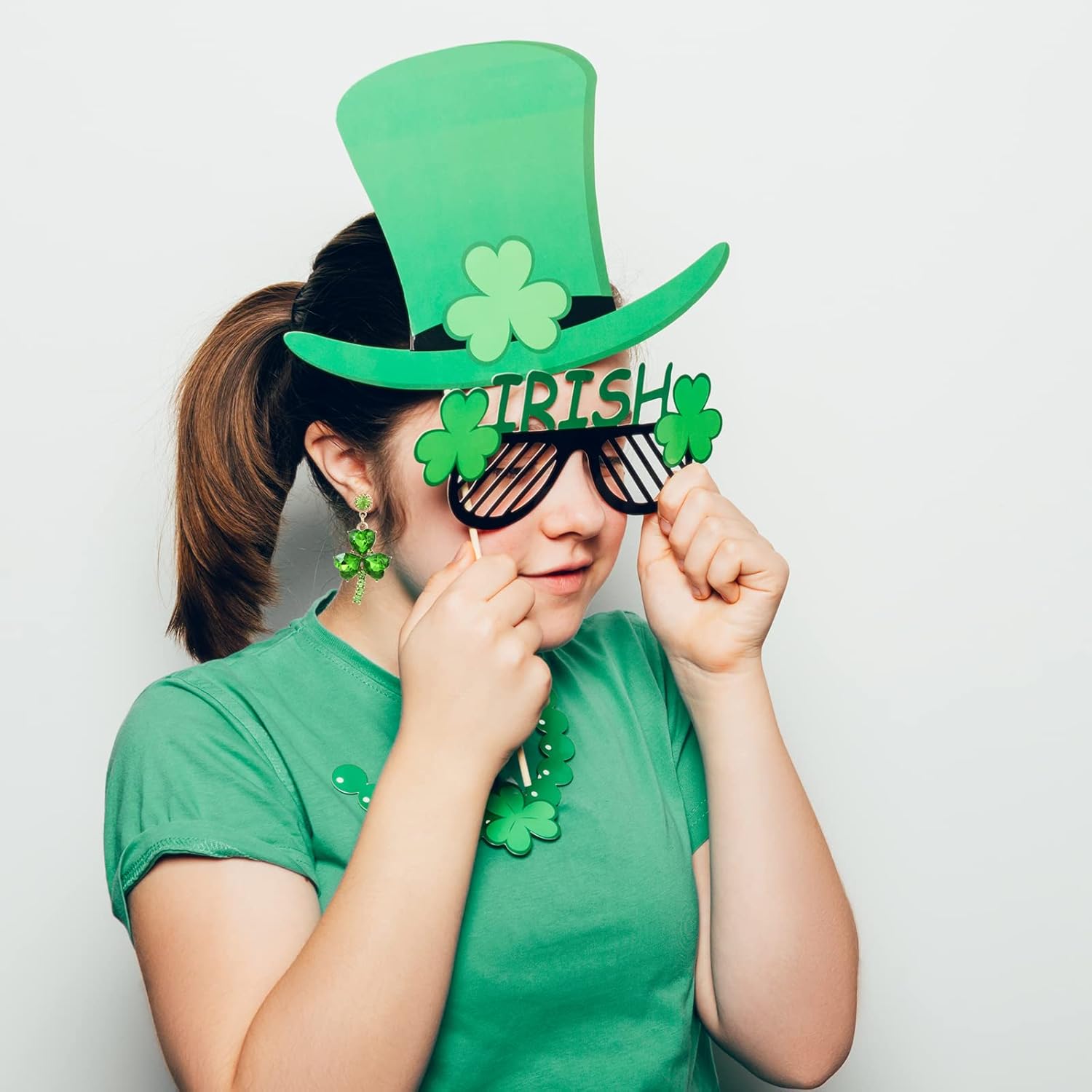 St Patrick's Day Earrings for Women,Green Rhinestone Irish Shamrock Hoop Earrings Green Clover Crystal Opal Drop Dangle Earrings Good Luck St patrick's Day Outfit Holiday Jewelry Accessories - Image 2