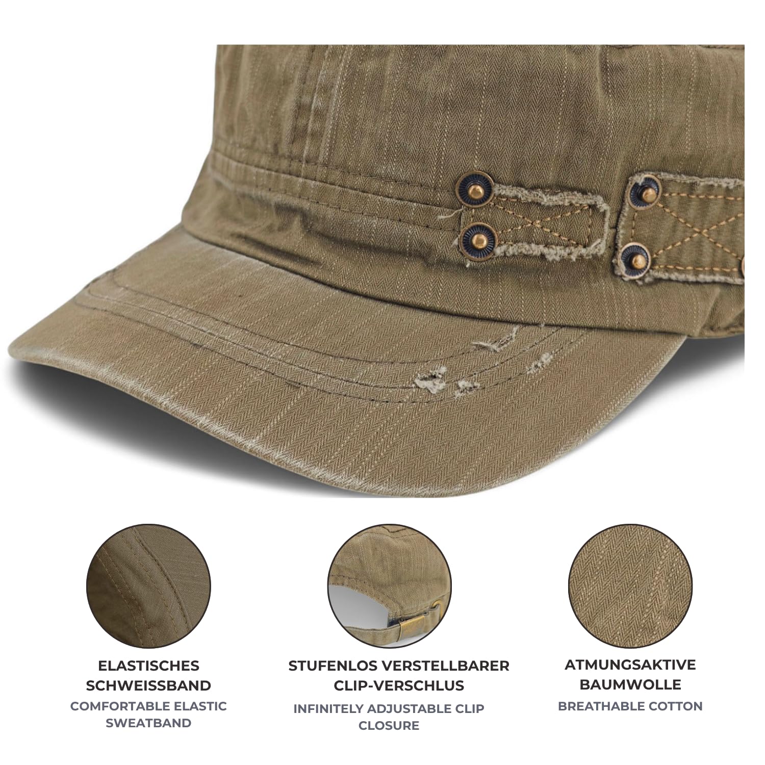 Gorra Militar Unisex Vintage Desgastado Ajustable Algodón Visera Usado