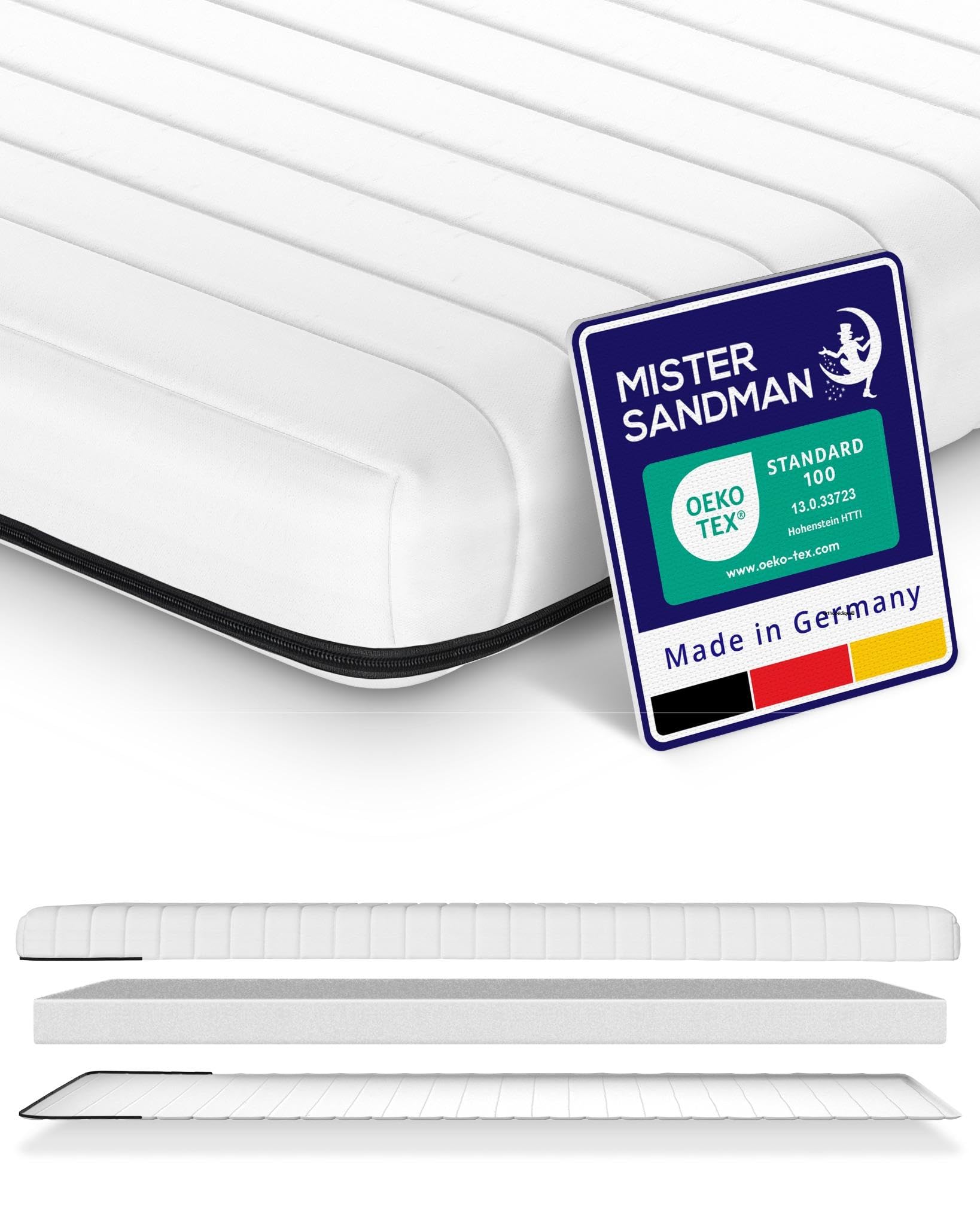 Mister Sandman Surmatelas 140x190 cm, Épaisseur 11 cm, Mousse Froide Ergonomique, Fermeté Moyenne, Confortable et Respirant, Housse Amovible et Lavable, Fabriqué en Allemagne