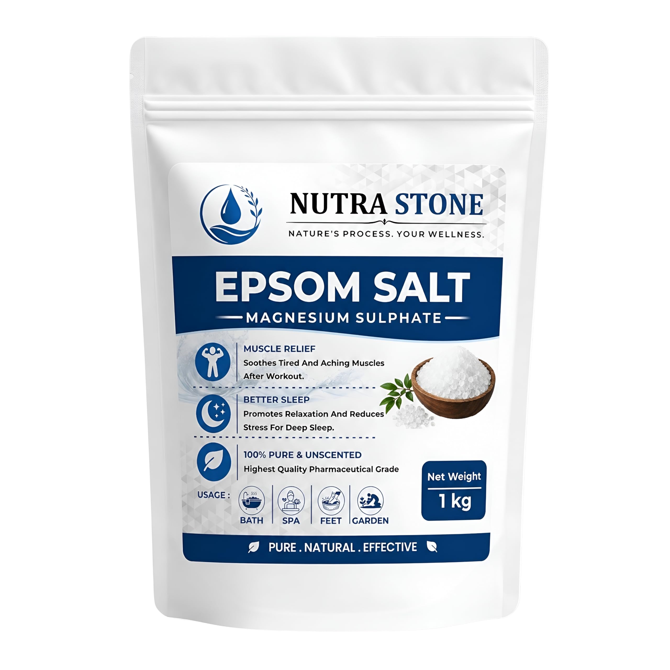 Epsom Salt Bath Soak - 100% Pure Pharmaceutical Grade Magnesium Sulphate for Muscle Relief, Better Sleep & Pain Relief, Unscented Therapeutic Bath Salt, 1kg-image-46