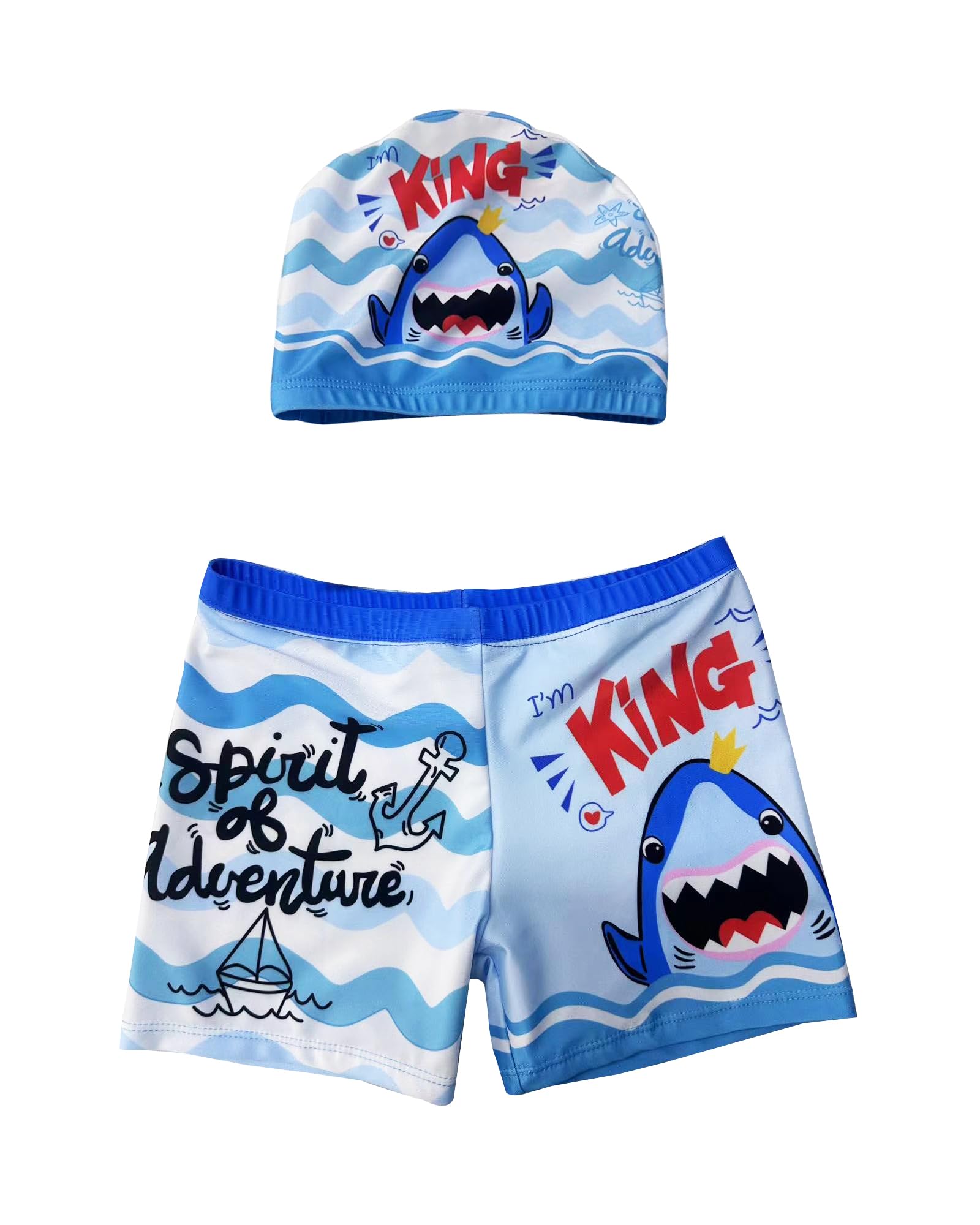 Bañador Niño, Traje de Baño para Niños, Bañadores Natacion, Shorts de Baño y Gorro Piscina, Set de 2 Piezas