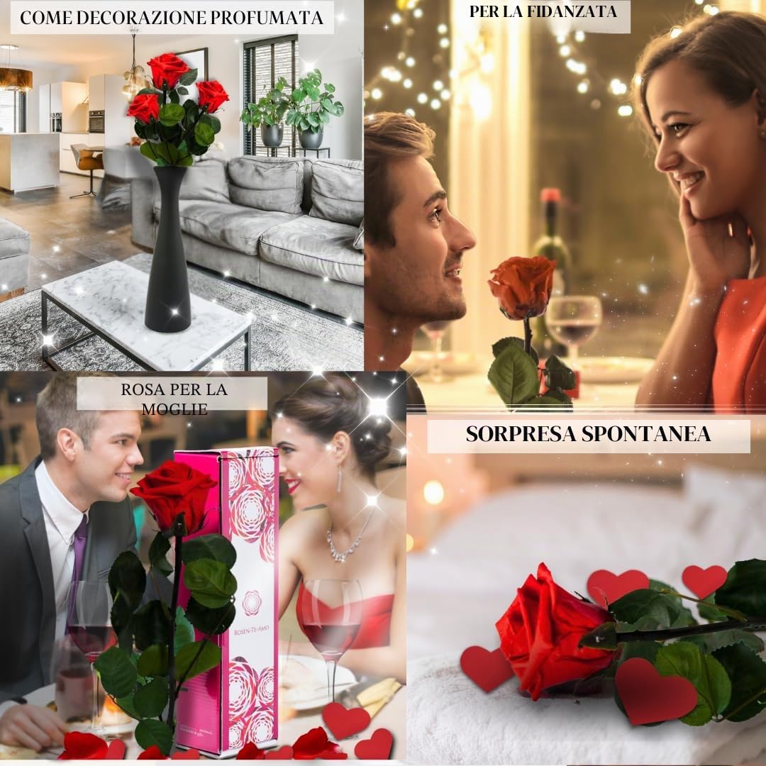 Rosen-Te-Amo | regalo Festa della Mamma | Rosa vera stabilizzata profumata "San Valentino" e biglietto auguri | Rosa eterna rossa | idea regalo compleanno, San Valentino, Natale | Regalo Donna