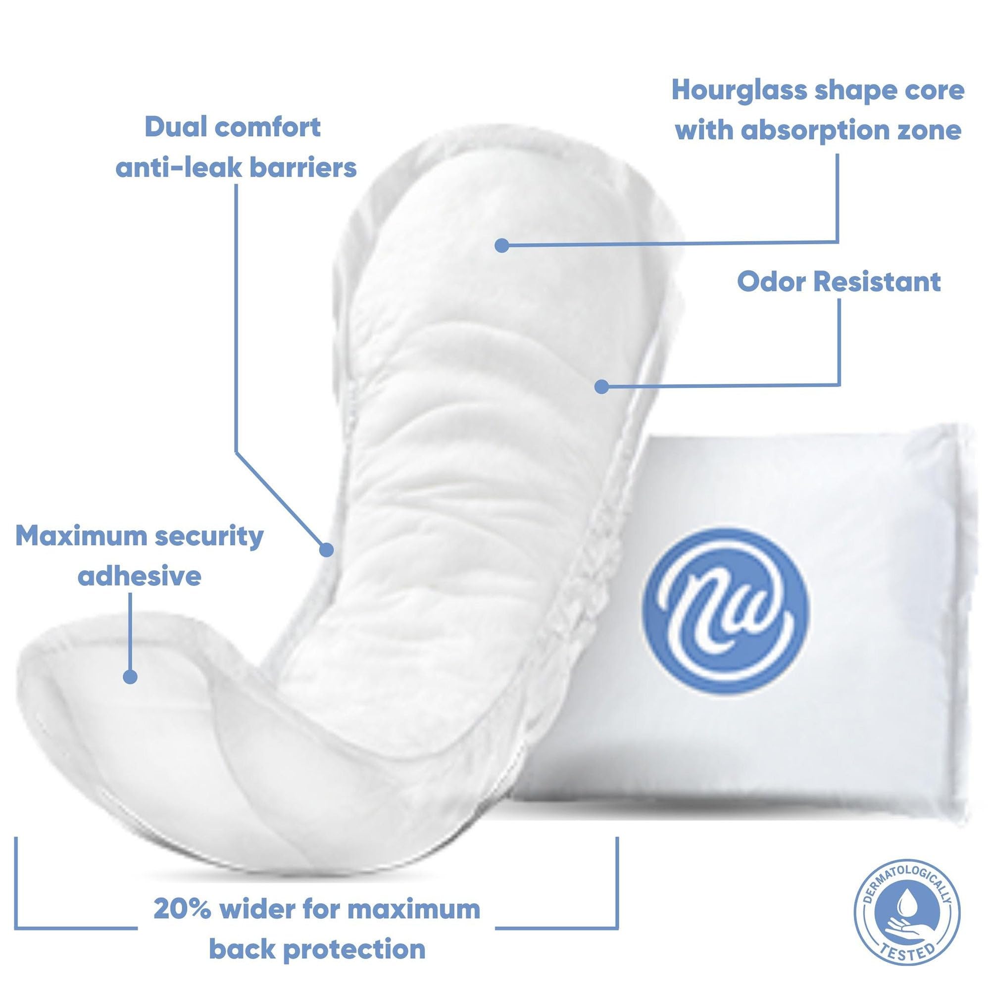 Nexwear Almohadillas de incontinencia para mujer, máxima absorción, 34,92 cm, 30 unidades | Desechable, diseño seguro para la piel, discreto, envuelto individualmente