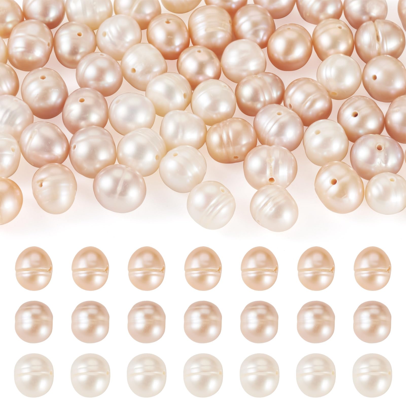Beadthoven 60pcs Natural Cultured Freshwater Pearl Beads 6-8.5mm Grooved Potato Shape Pearl Beads for DIY Necklace Bracelets Wedding Jewelry Making