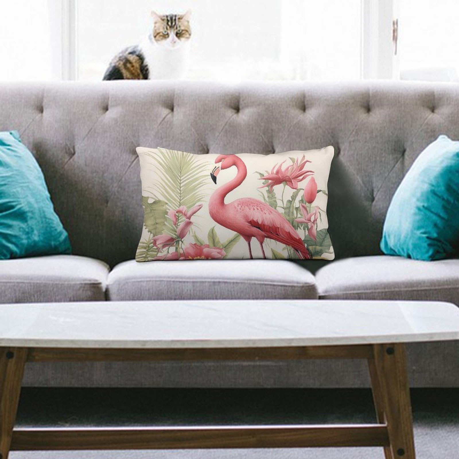 NTVOWPZO Decoration Throw Pillow Covers 8"x12" Pillowcases Covers Flamingo and Leaves Soft Pillowcases Modern Farmhouse Home Decor Sofa Cushions Covers for Couch Bed Living Room