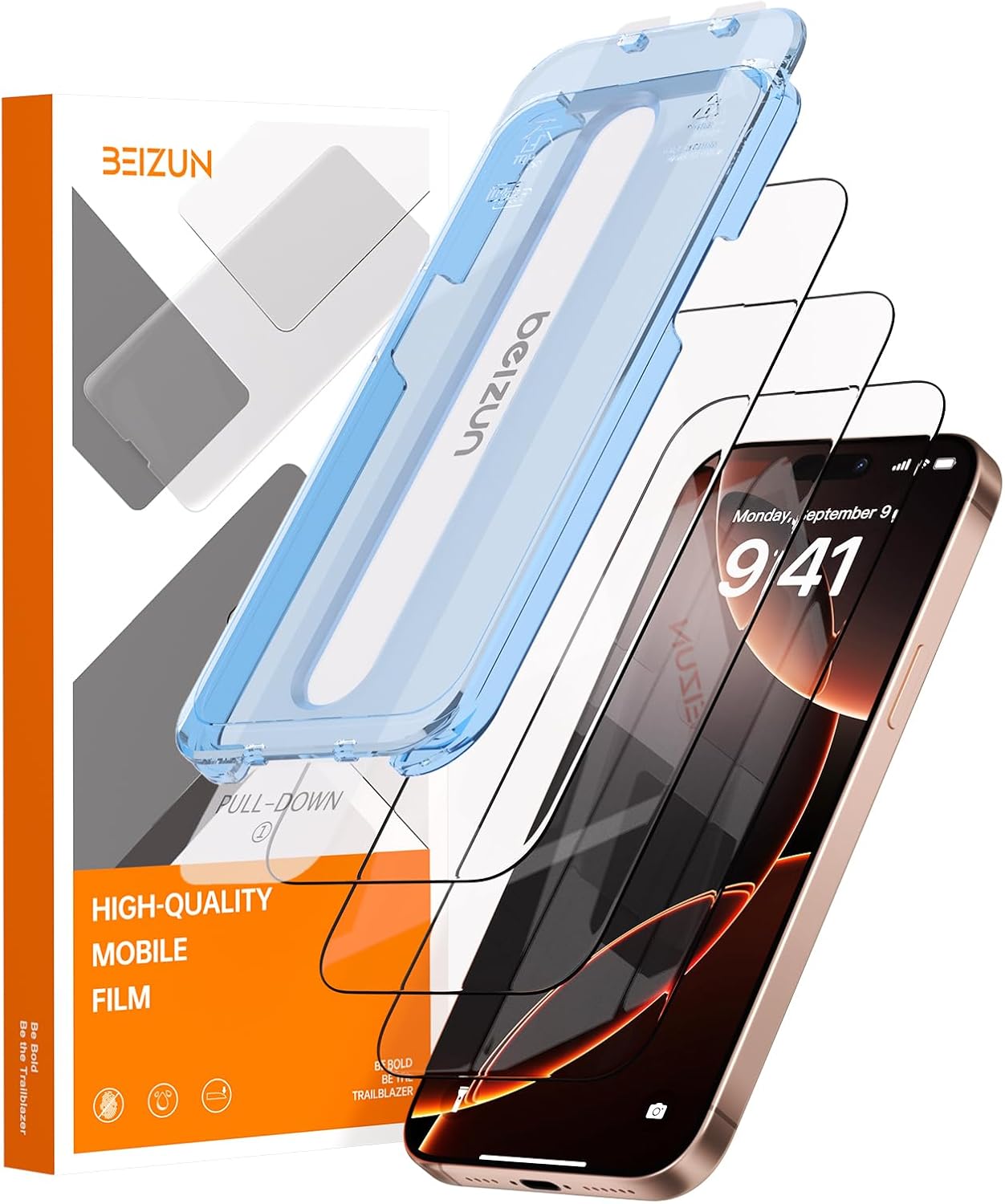 Beizun for iPhone 15 Plus & iPhone 16 Plus Screen Protector 3-Pack: 9H Diamond Tempered Glass, Easy Installation, Full Coverage Case Friendly, Anti-Fingerprint