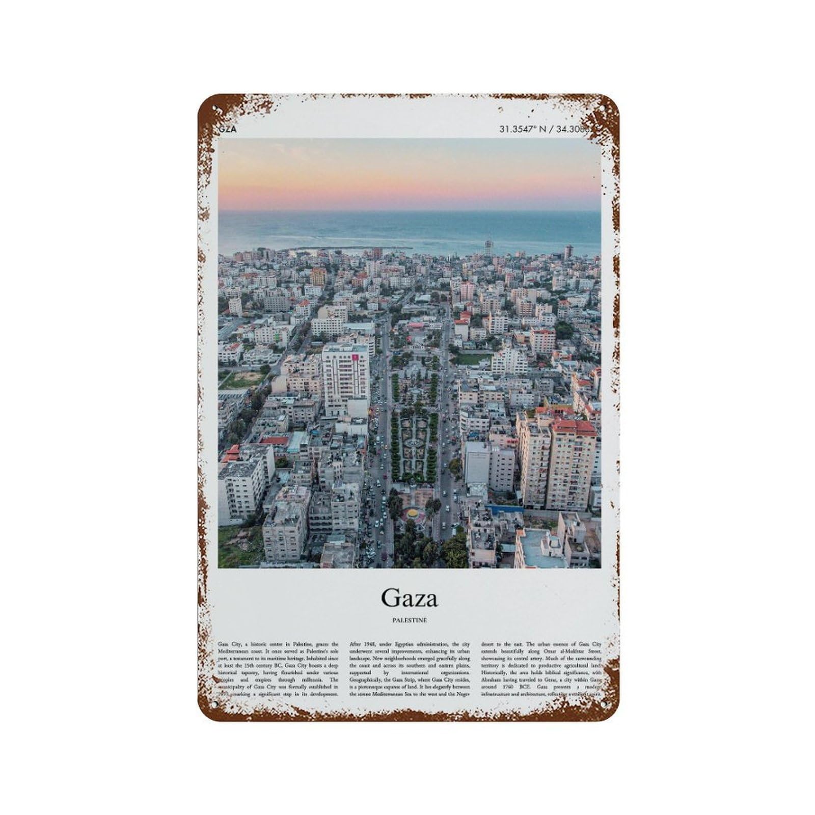 xiaoxiaoshen Gaza Palestine City Scenery Wall Decor Art Metal Tin Poster Modern Home Decor Art Home Bar Shop Decorations Vintage Sign 30x20cm