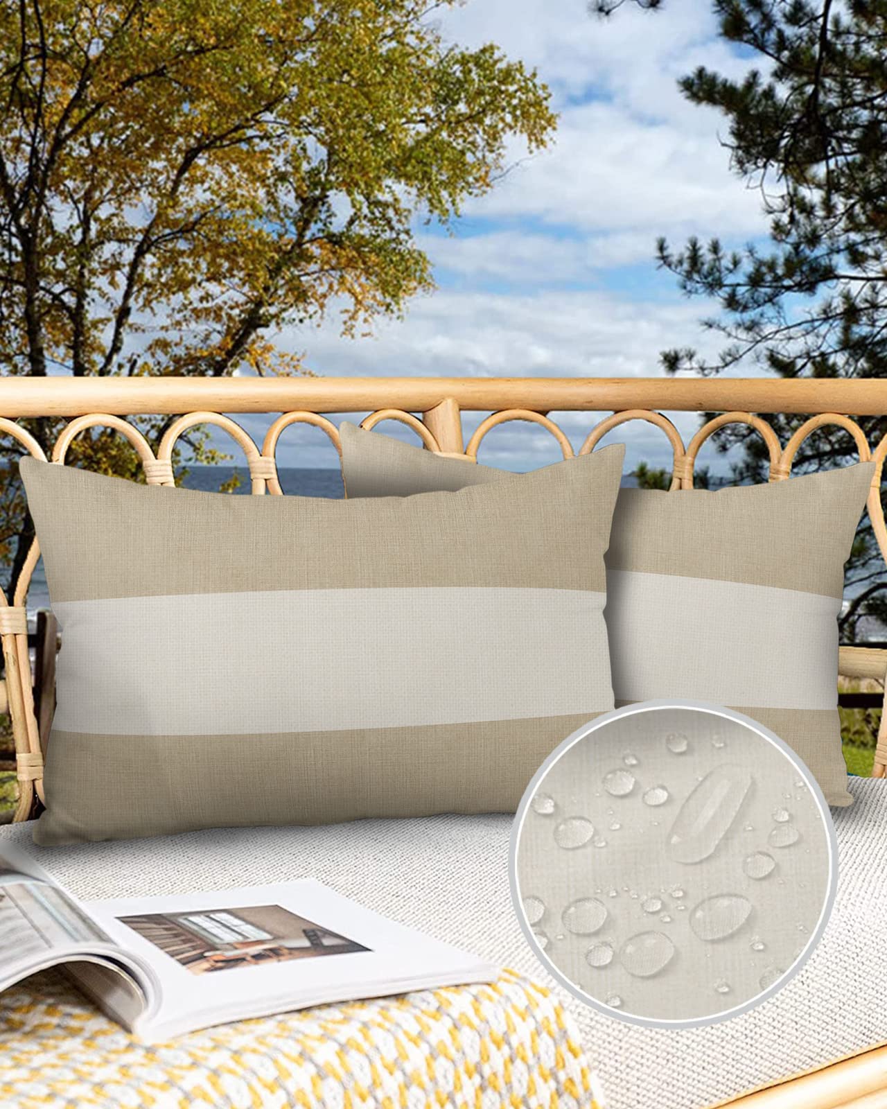 Vandarllin Outdoor Throw Pillows Covers 12X20 Set of 2 Waterproof Farmhouse Khaki Beige Decorative Zippered Lumbar Cushion Covers for Patio Furniture, Burlap Background