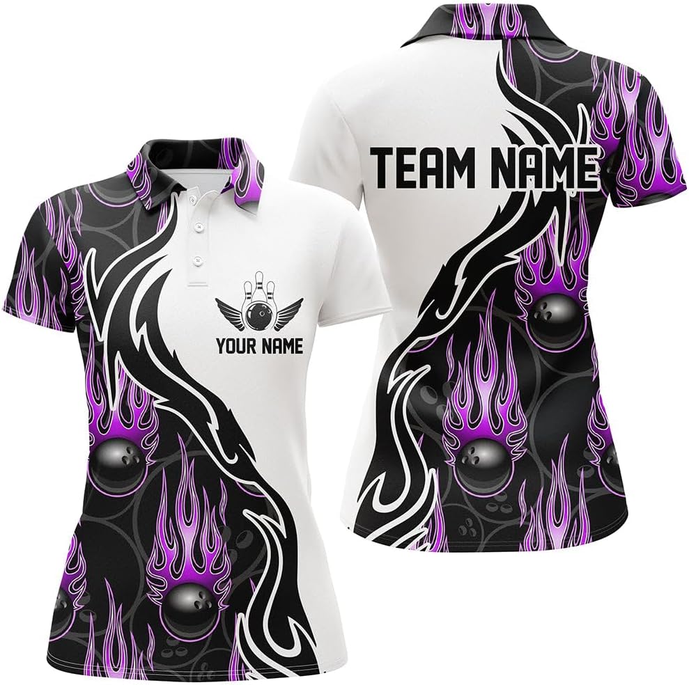 Customize Black and Red Flame Bowling Shirt for Women, Customizeized Team Jersey, Stylish Bowler Outfit