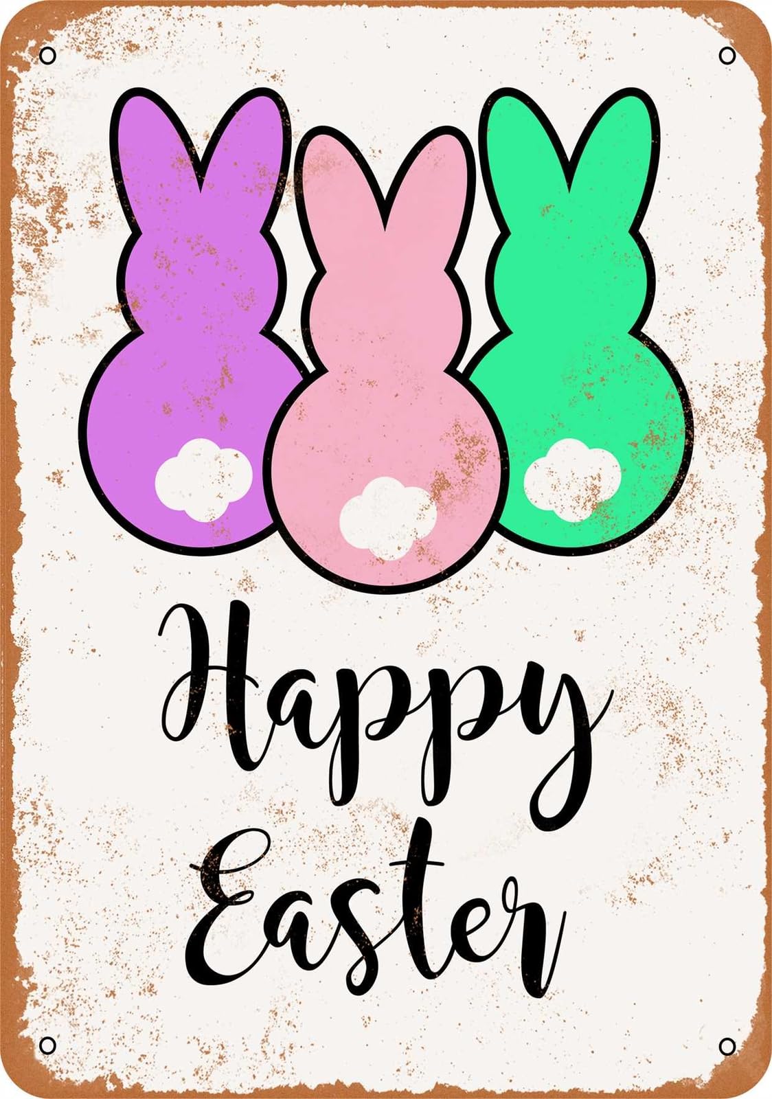 Miaomansenstore Metal Sign - Happy Easter - Vintage Look Home Decor