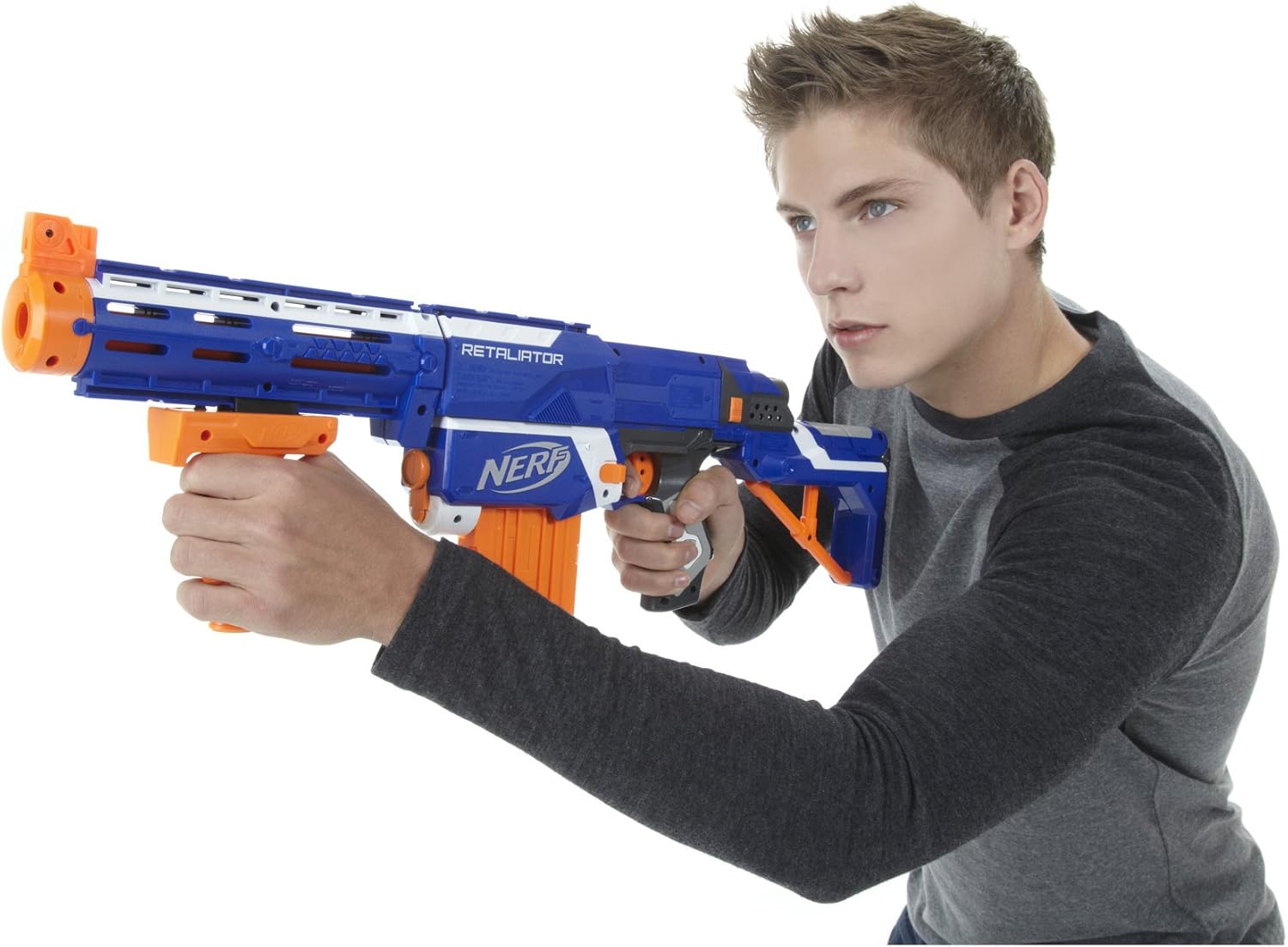 Nerf N-Strike Elite Retaliator Blaster with barrel extension and grip