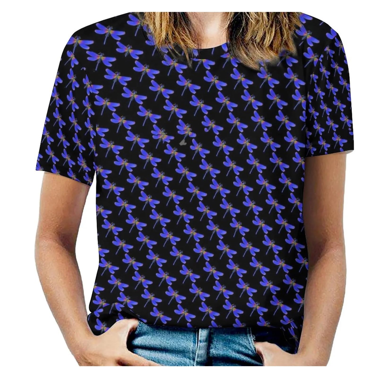 T-shirt imprimé libellule vêtement décontracté d'été XL