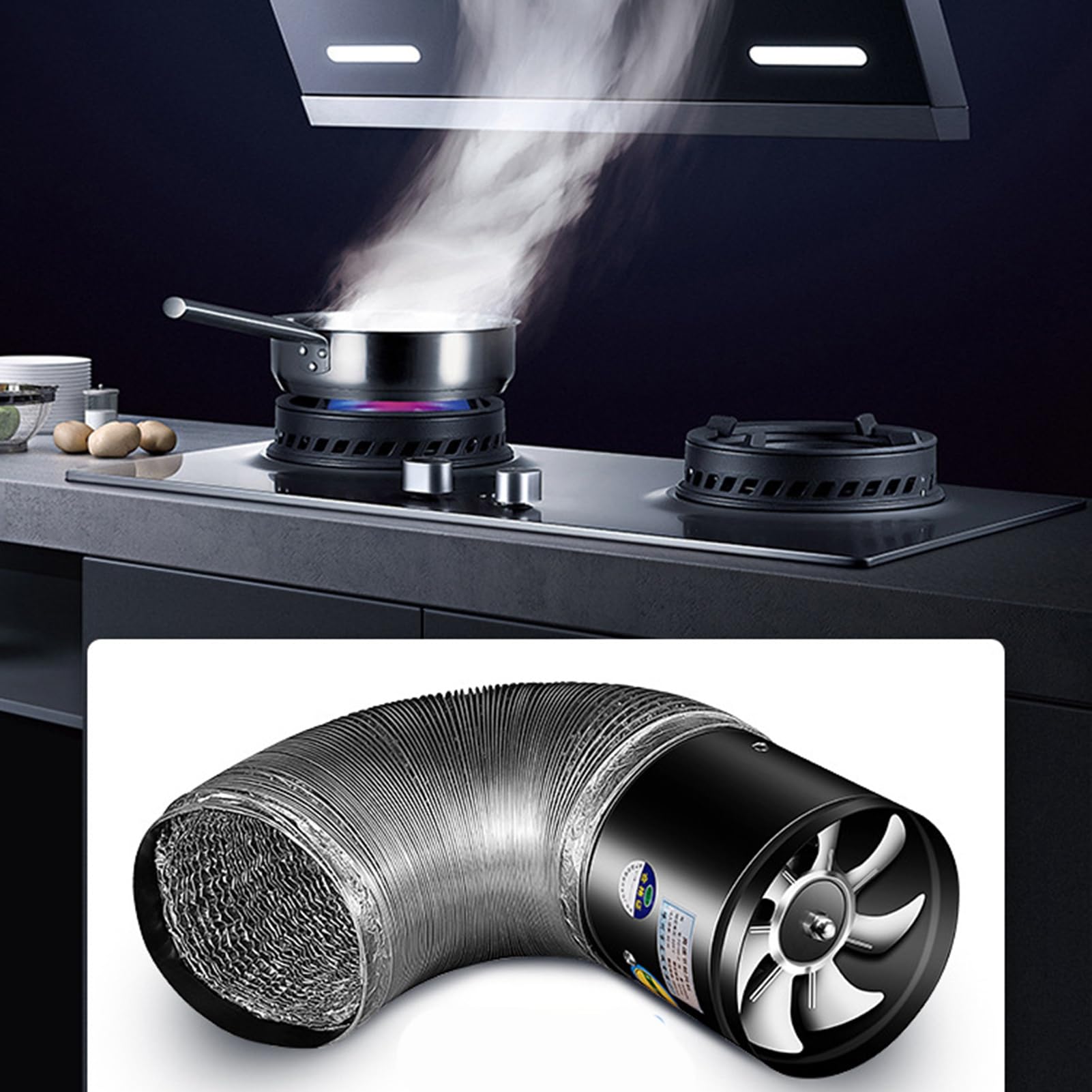 Extractor de aire, ventilador de conducto en línea, ventilador extractor de metal (8 pulgadas 150x200 mm/5,9x7,9 pulgadas)