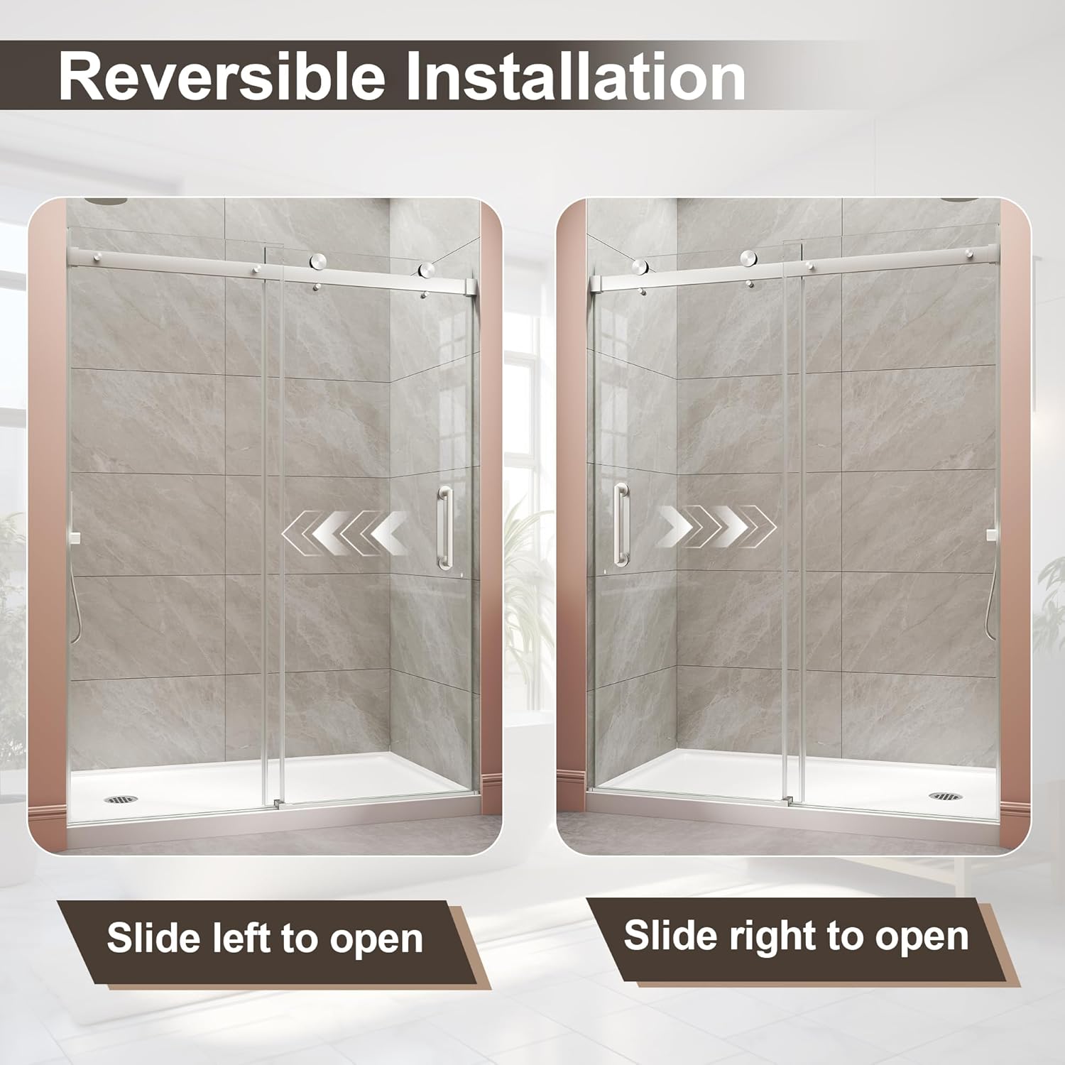 Frameless Shower Door,Single Sliding Glass Shower Door with Nano Coating & Safety Film, Adjustable 43"-48" W x 72" H, Brushed Nickel,1/4" (6mm) SGCC Tempered Glass