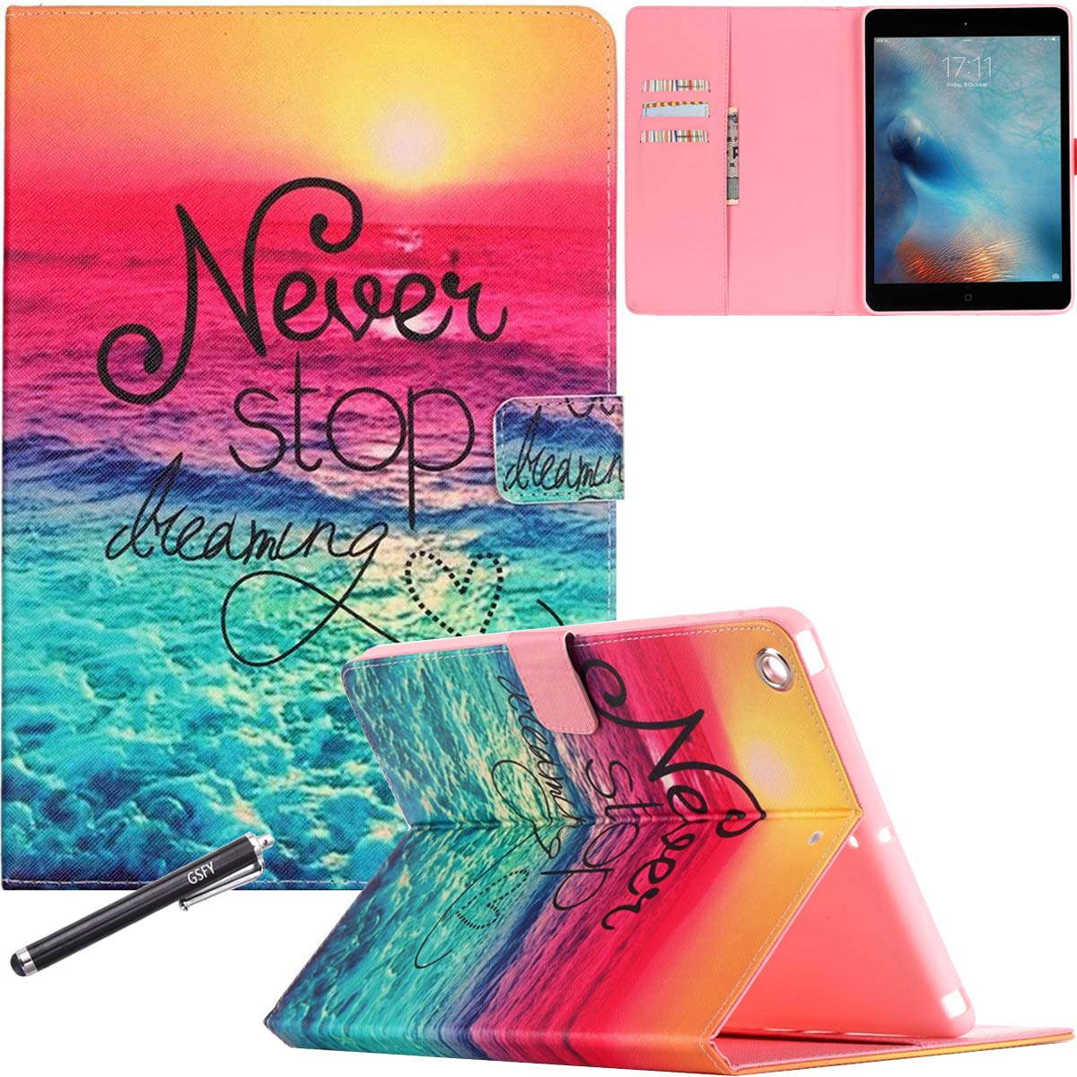 iPad Case, iPad 2 3 4 Case, Newshine PU Leather Magnetic Flip Wallet Kickstand Case Cover [Auto Sleep/Wake Feature] for Apple iPad 2/iPad 3/iPad 4 (Blue Sea&Sunset)