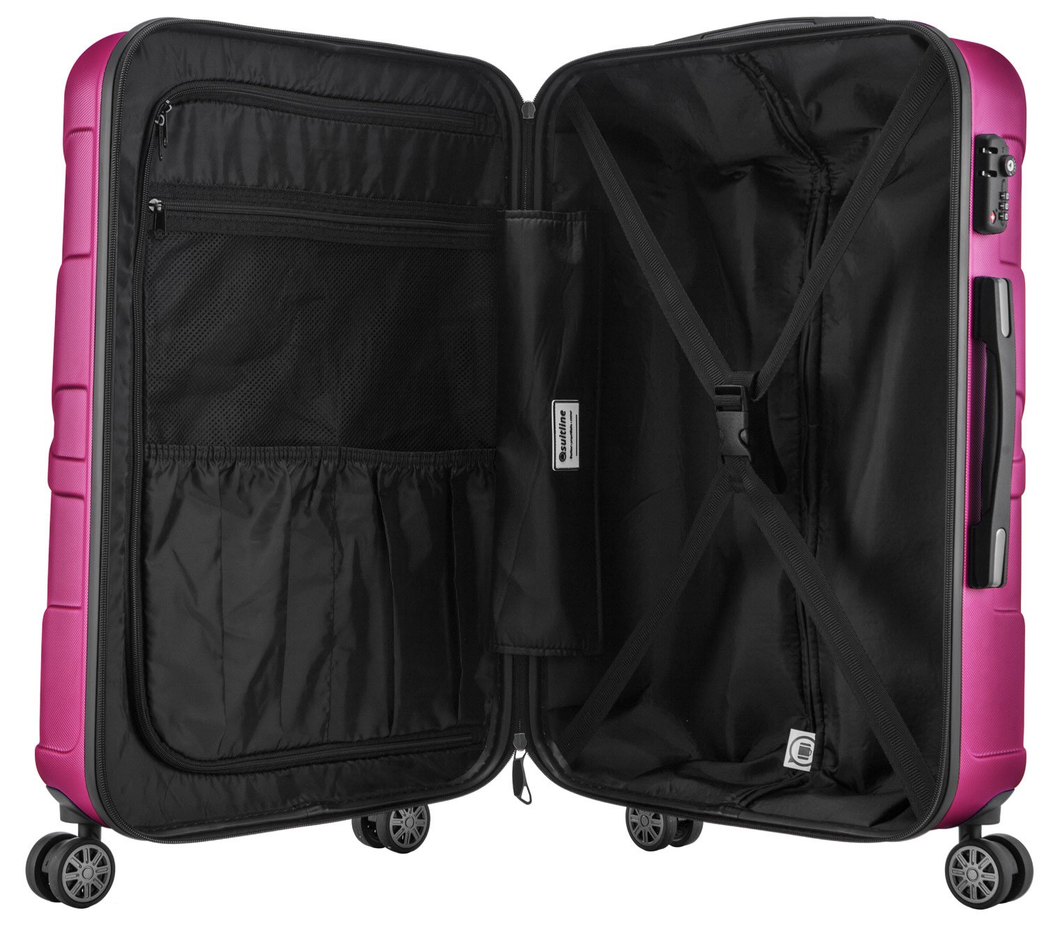 suitline Handgepäck Hartschalenkoffer 55x35x20 cm (34 L) ABS Kabinenkoffer mit TSA Schloss 4 Doppelrollen Teleskopgriff leicht robust Bordgepäck für Flugreisen Wochenendtrip Business, Magenta